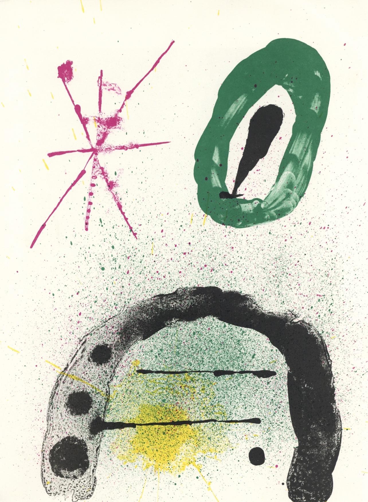 Joan Miró Figurative Print - Miró, Composition (Cramer 83; Mourlot 347), Derrière le miroir (after)
