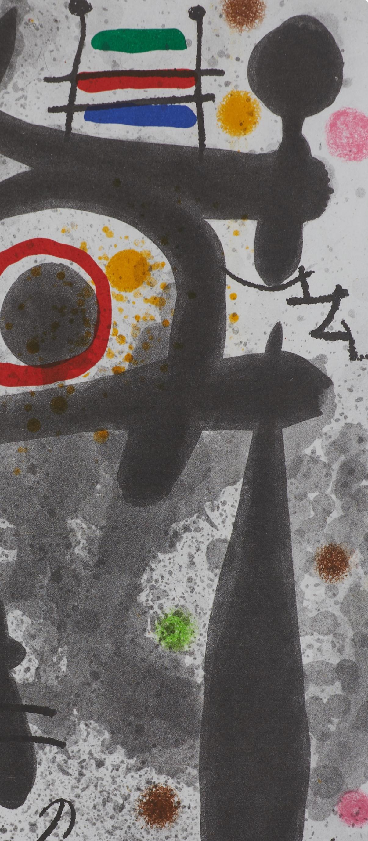 Miró, Composition, Derrière le miroir (after) - Gray Abstract Print by Joan Miró