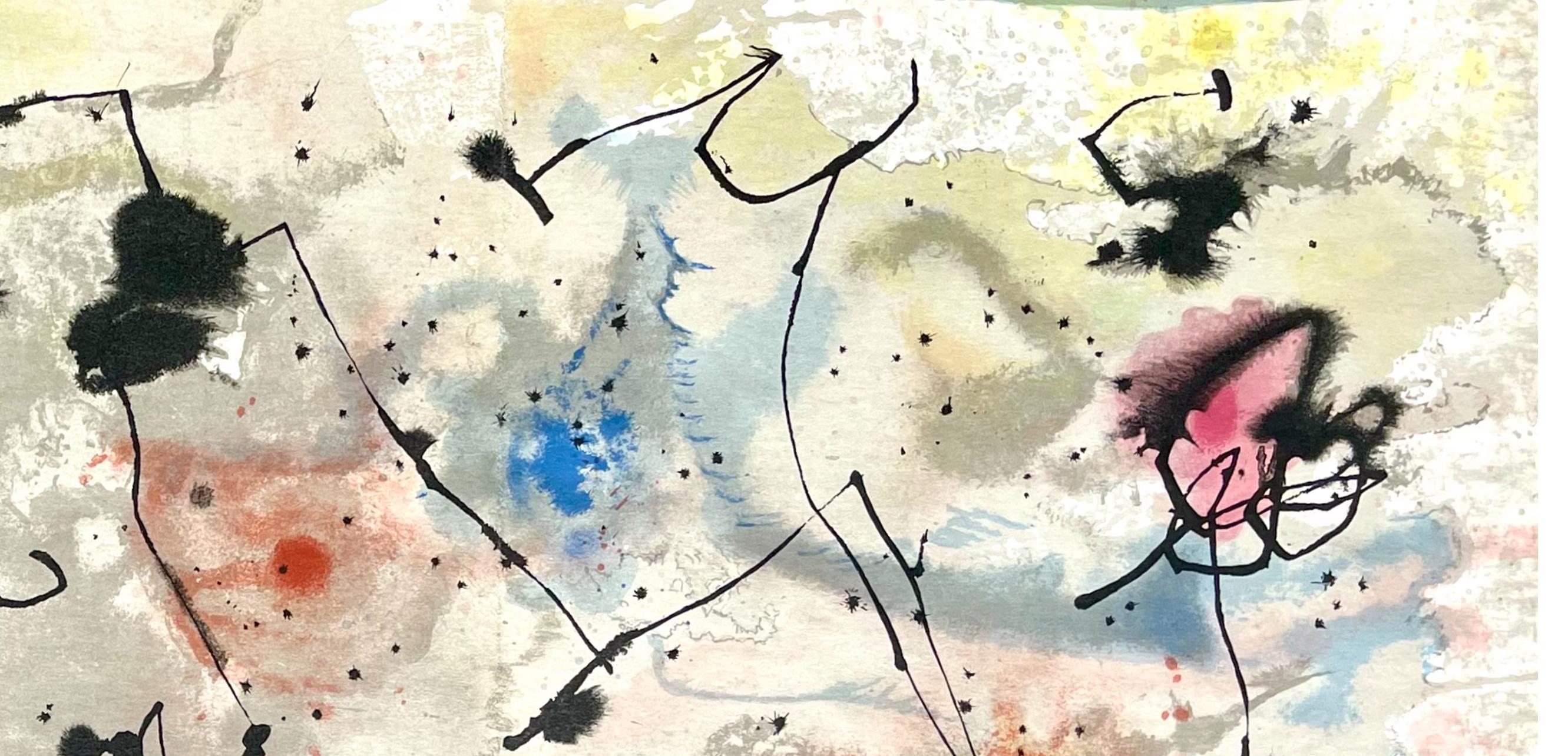 Miró, Composition, Derrière le miroir (d'après) - Beige Abstract Print par Joan Miró