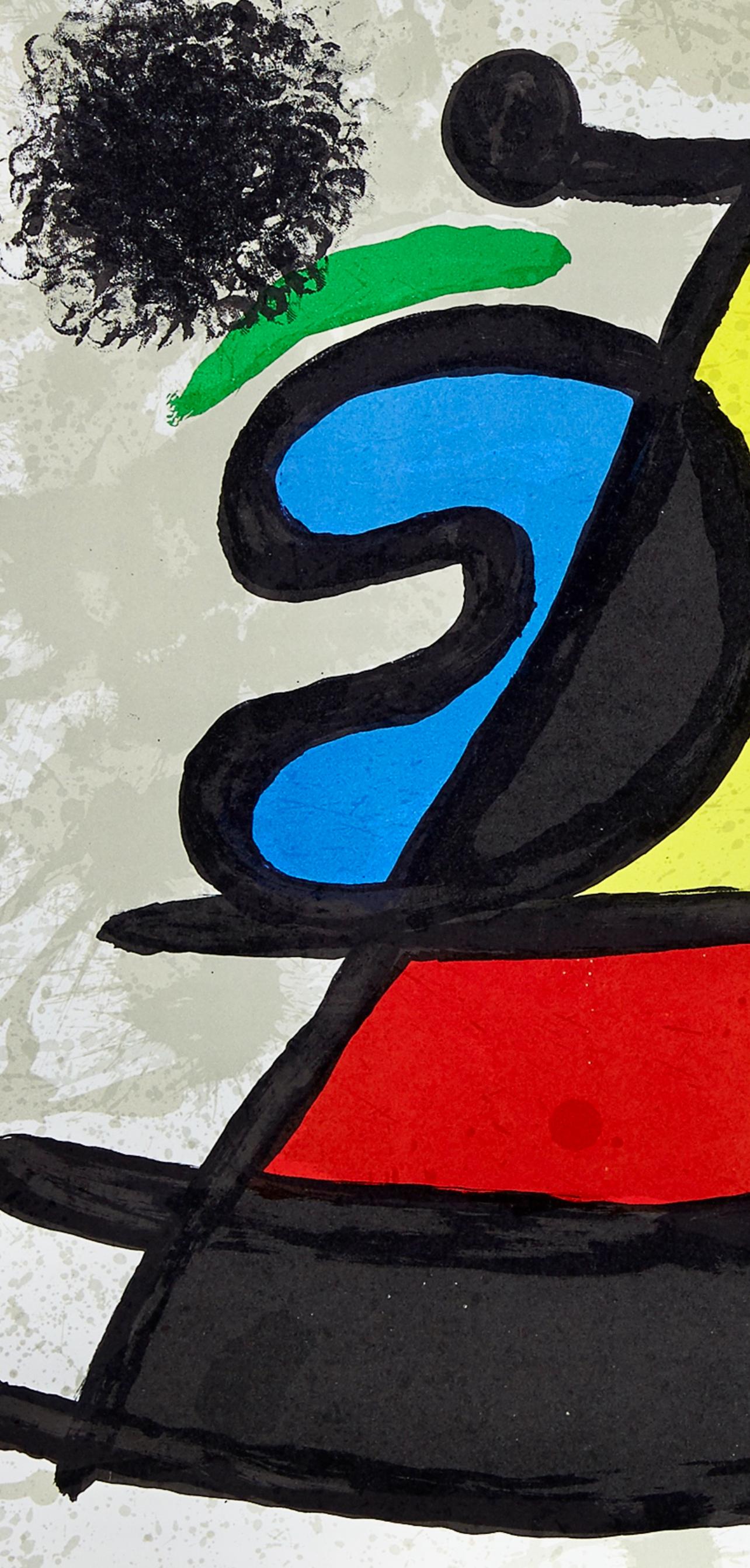 Miró, Composition, Derrière le miroir (d'après) - Noir Figurative Print par Joan Miró