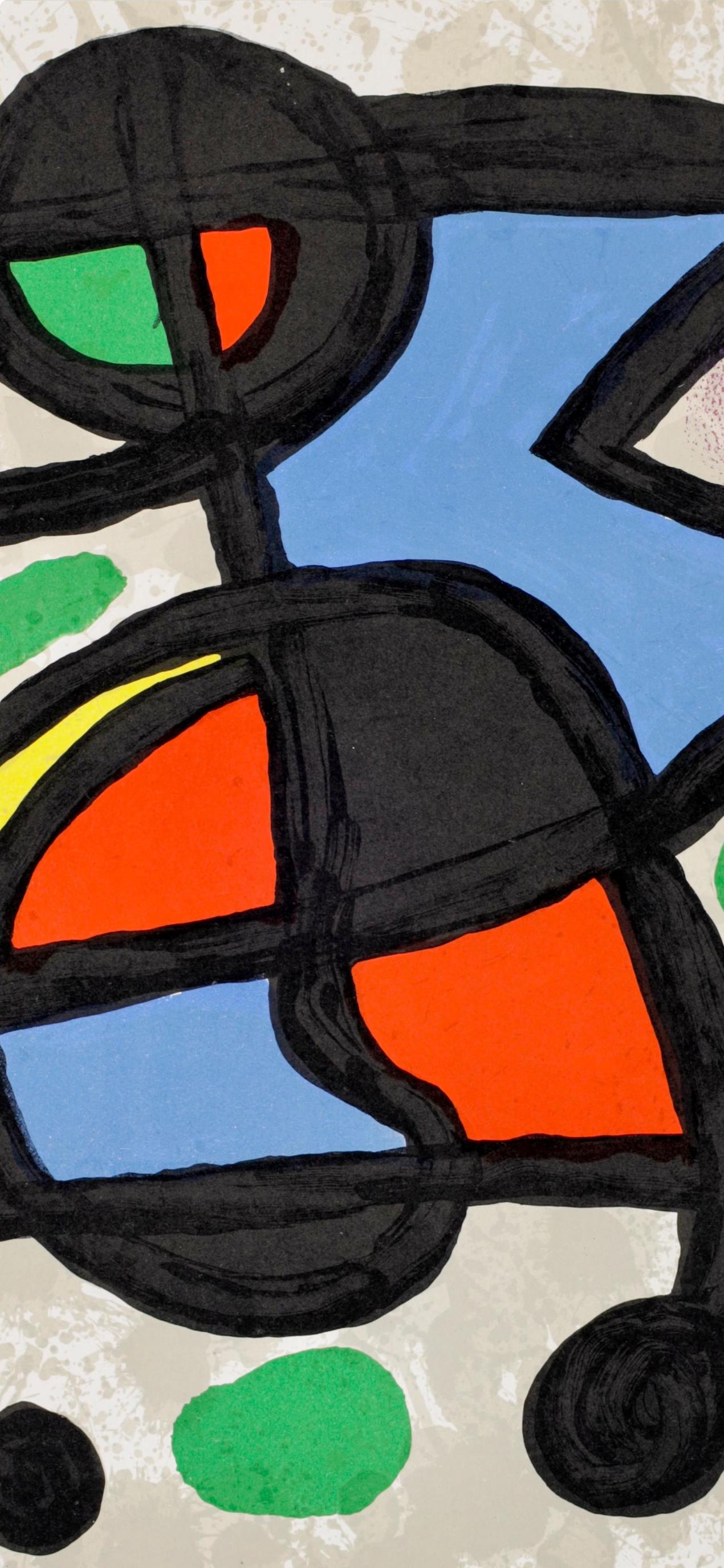 Miró, Composition, Derrière le miroir (d'après) - Noir Figurative Print par Joan Miró