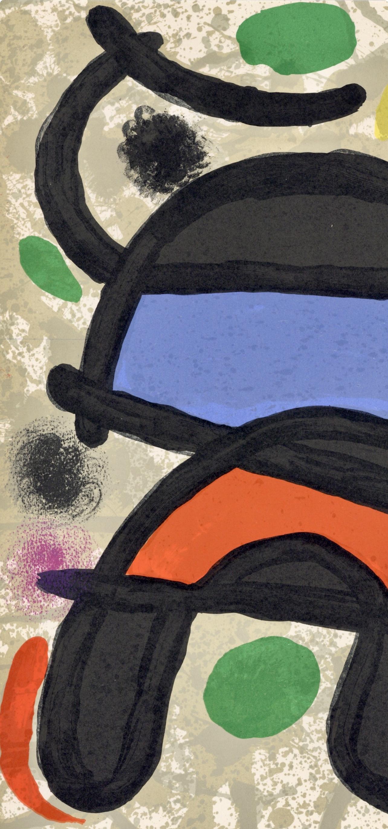 Miró, Composition, Derrière le miroir (d'après) - Noir Figurative Print par Joan Miró