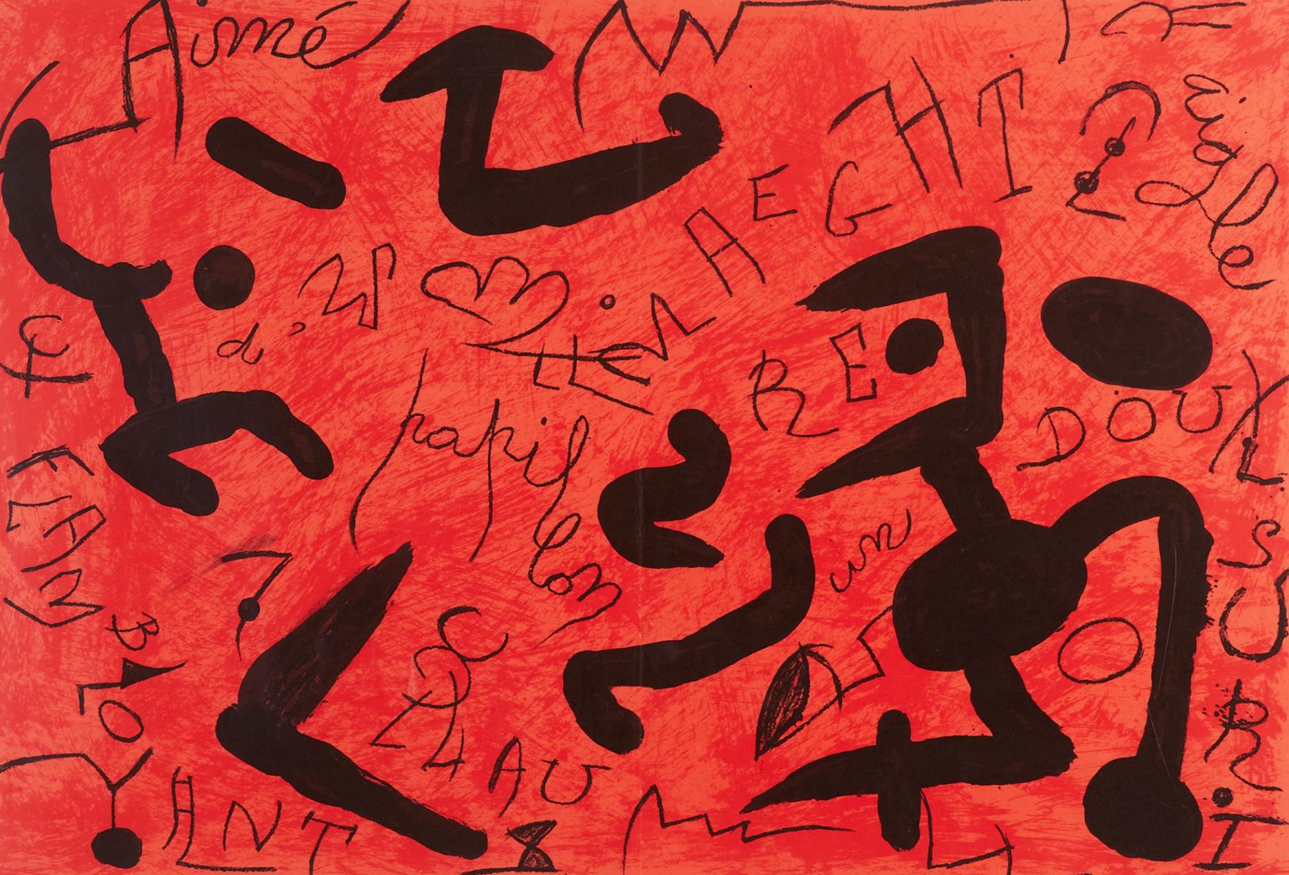Joan Miró Figurative Print - Miró, Composition, Derrière le miroir (after)