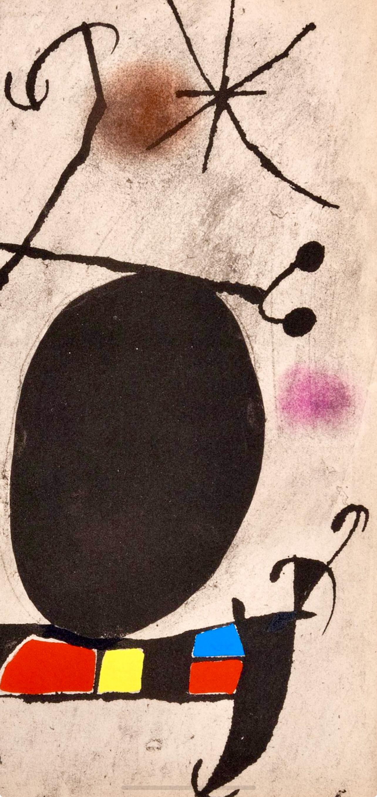Miró, Composition, Miró, Oiseau Solaire, Oiseau Lunaire, Étincelles (after) - Beige Landscape Print by Joan Miró