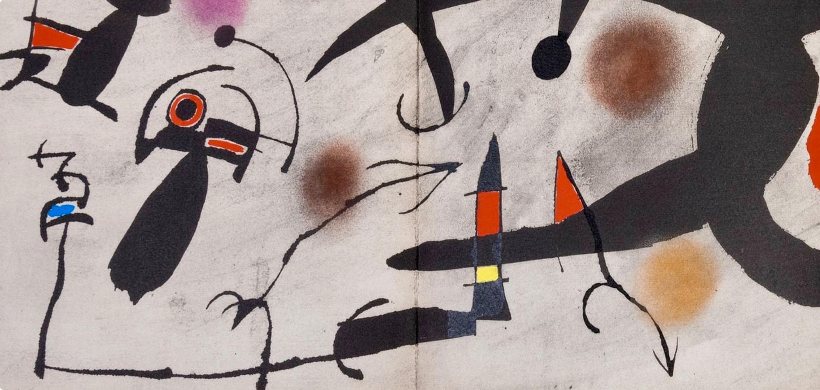 Miró, Composition, Miró, Oiseau Solaire, Oiseau Lunaire, Étincelles (after) - Gray Abstract Print by Joan Miró