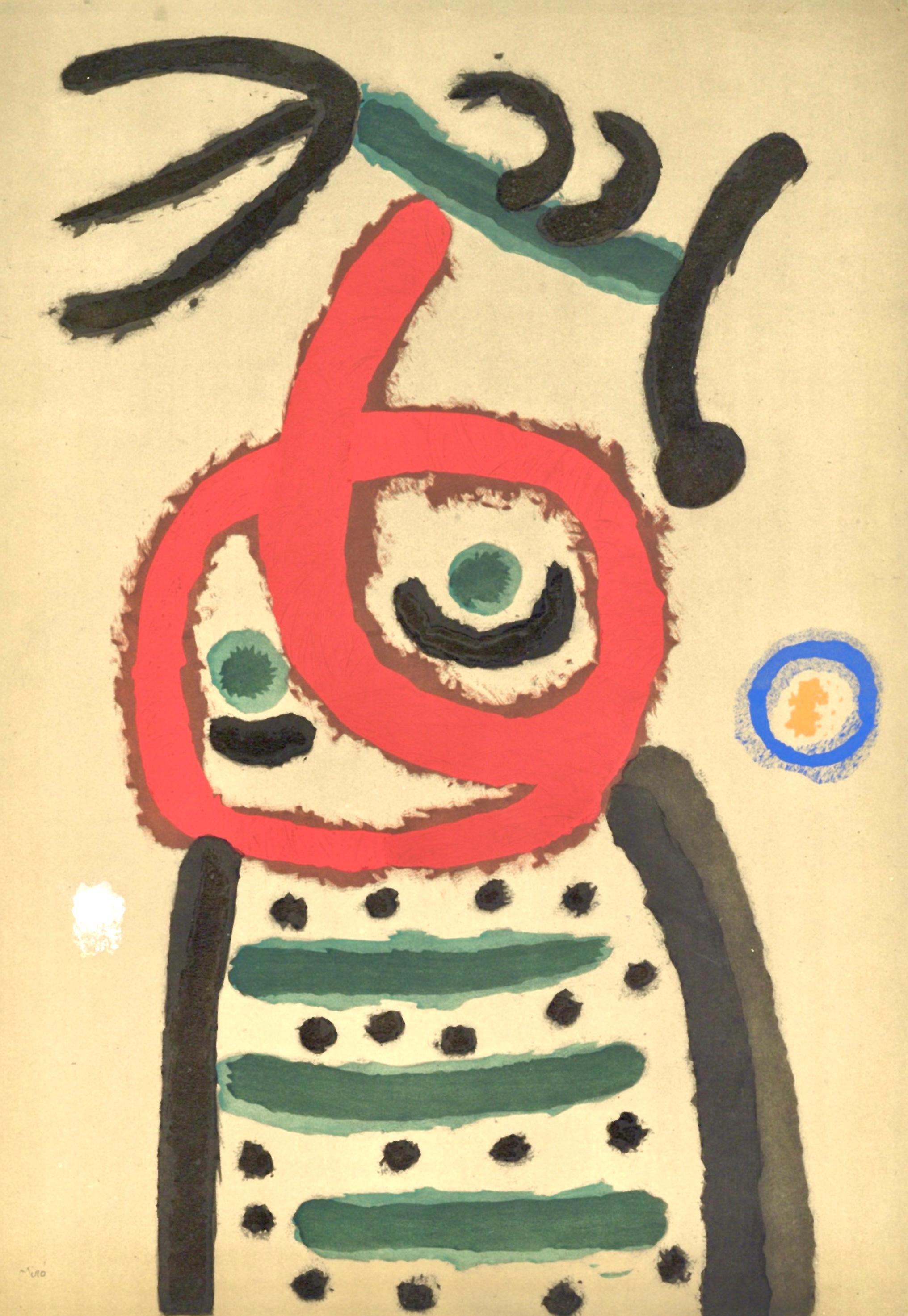 Landscape Print de Joan Miró - Miró, Femme et oiseau (Cramer 103; Mourlot 382-383), Cartones (después)