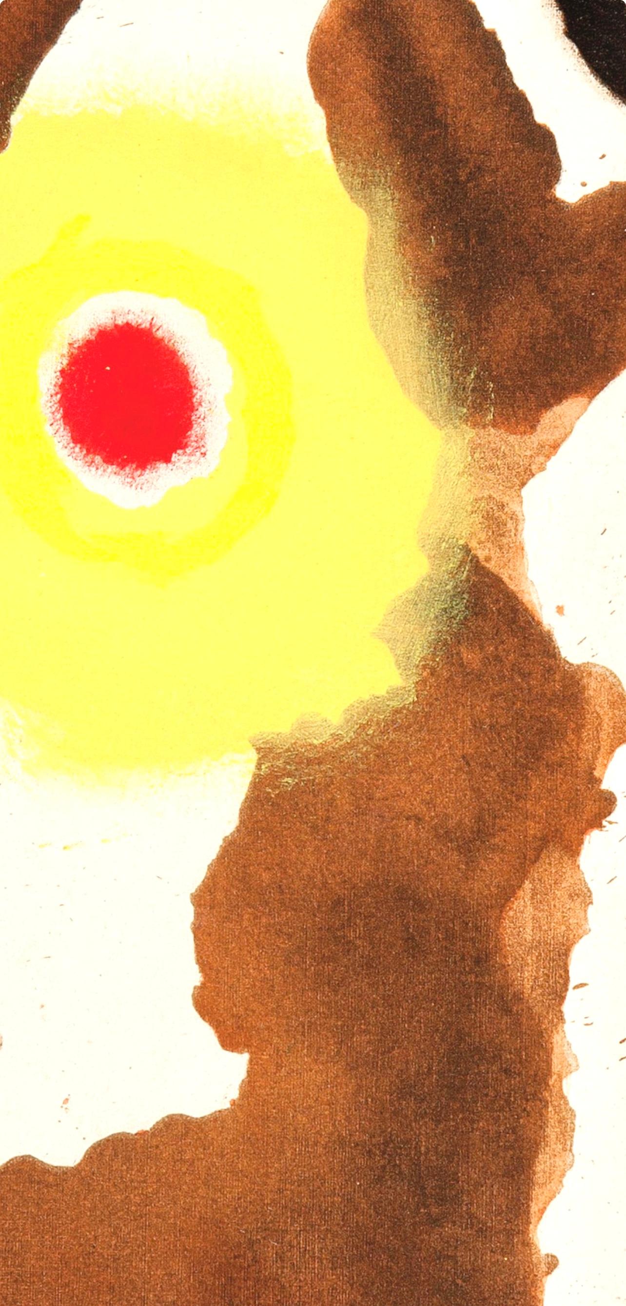 Litografía, estarcido sobre papel vélin. Tamaño del papel: 11,5 x 9,24 pulgadas. Inscripción: Sin firmar y sin numerar, tal como se emitió. Referencias del catálogo razonado: Cramer, Patrick, y Joan Miró. Joan Miró, Catálogo razonado de libros