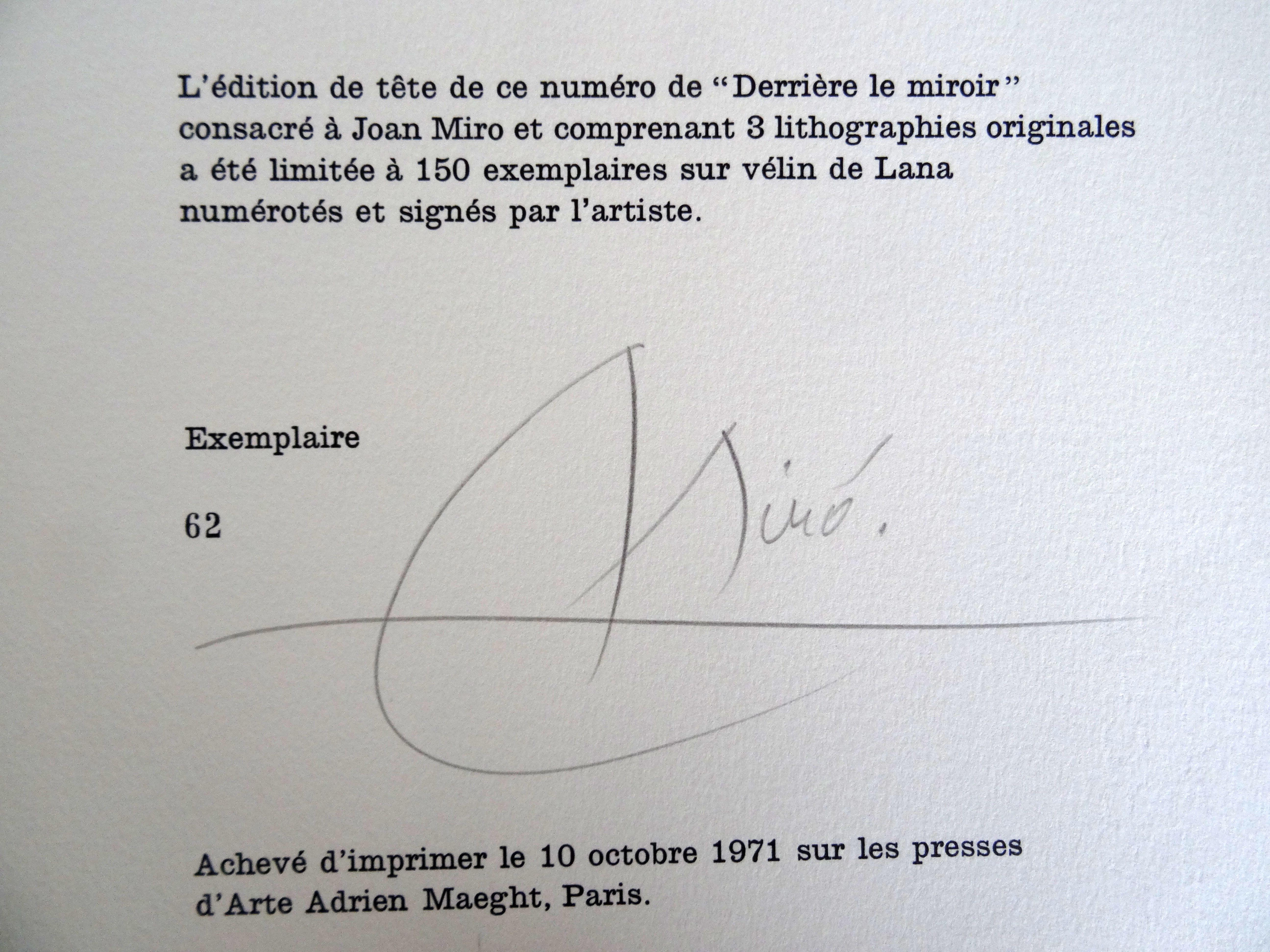 Miro, Joan. Derriere Le Miroir, album size 39x29 cm instance nr. 62 - Abstract Print by Joan Miró