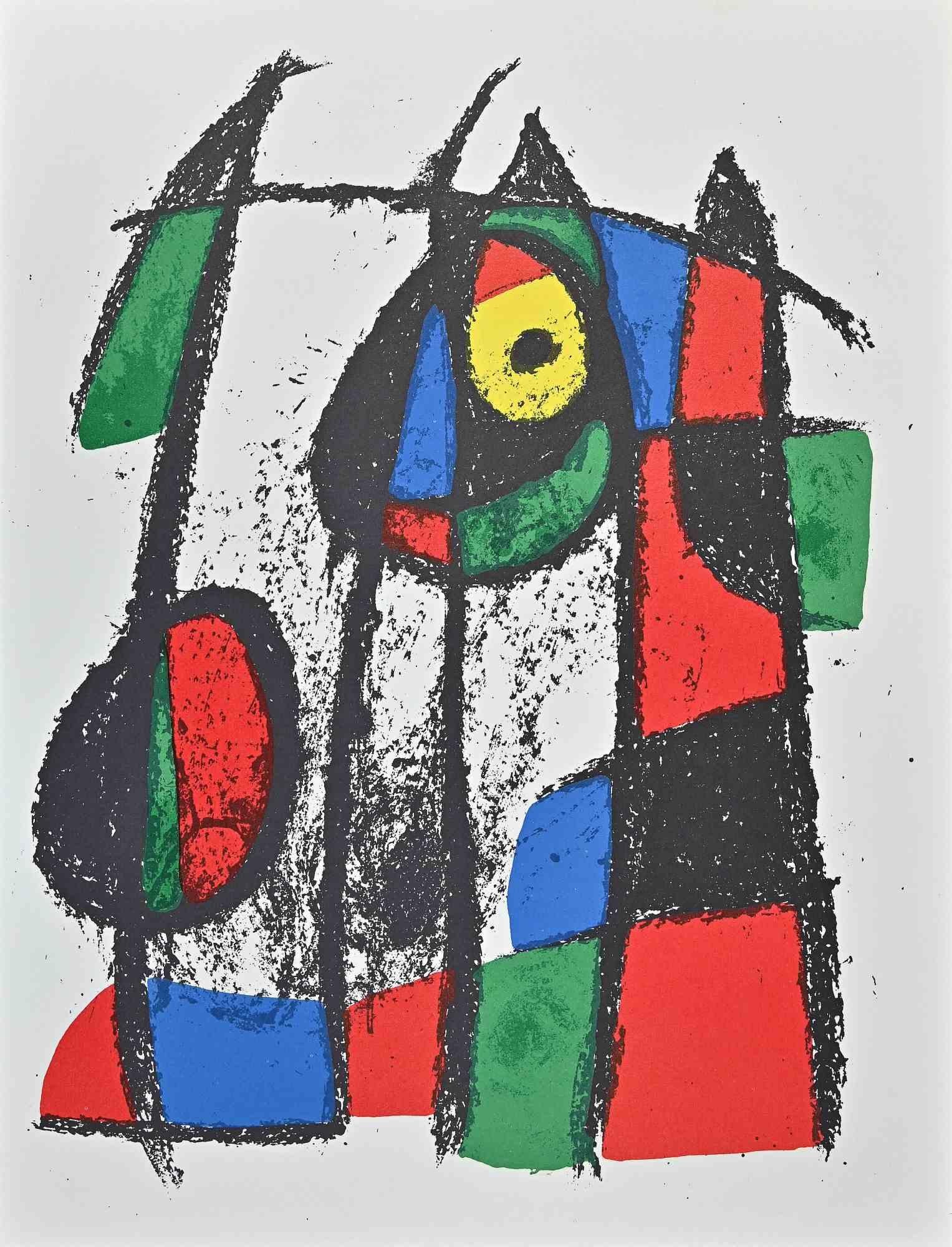 Mirò Lithographe VII is a color lithograph on paper, realized by Joan Miró  for the second volume of his catalog " Mirò Lithographe III "  in 1974. A beautiful plate from a series  composed by an original lithograph for the cover and 11 more