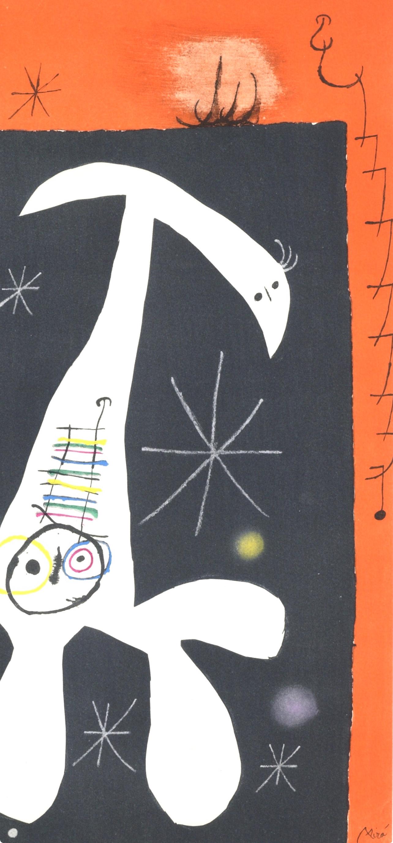 Miró, L'Oiseau solaire, L'Oiseau lunaire, Étincelles (C. 117; D. 447-48) (después) - Landscape Print Marrón de Joan Miró