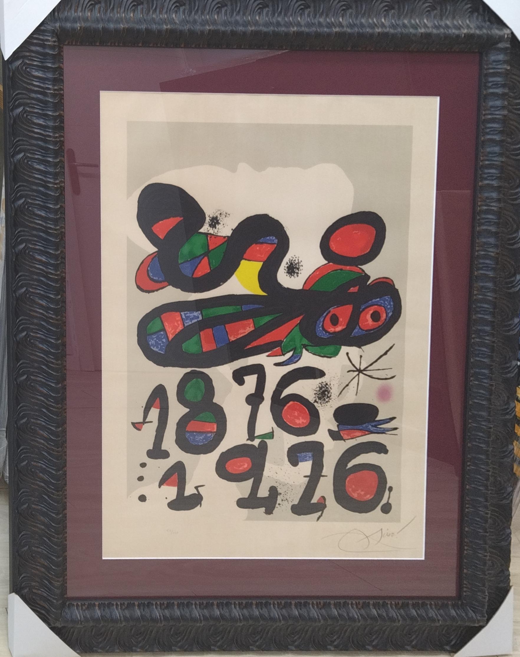 Joan Miró Abstract Print - Miro   Numbers  Letters  Red  Black  Vertical CENTRE EXCURSIONISTA. LITOGRAFIA