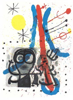 Joan Miro Lithograph Print, Abstract Style, 1965, Plate 2 Peintures sur Cartons