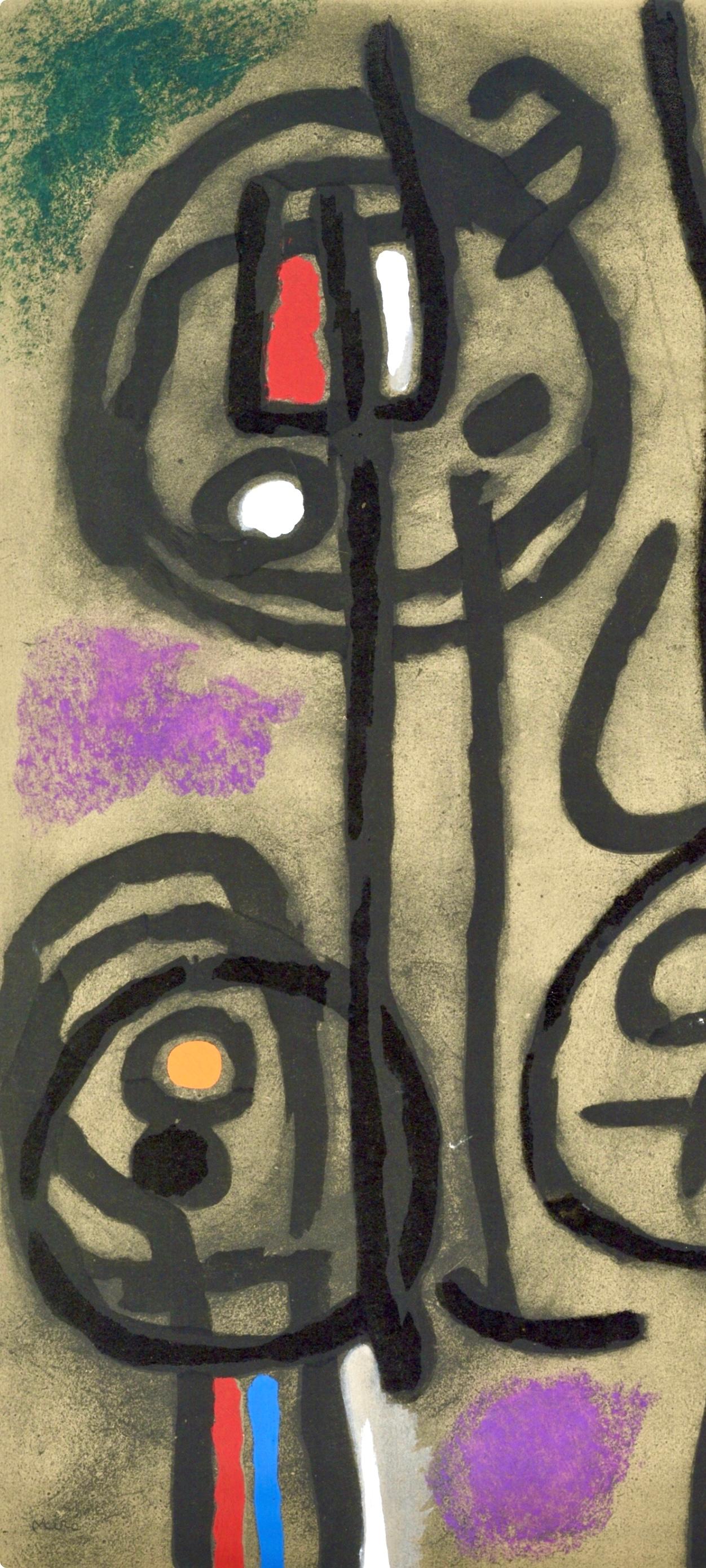 Miró, Personnage et oiseaux (Cramer 103; Mourlot 382-383), Cartones (después) - Print de Joan Miró