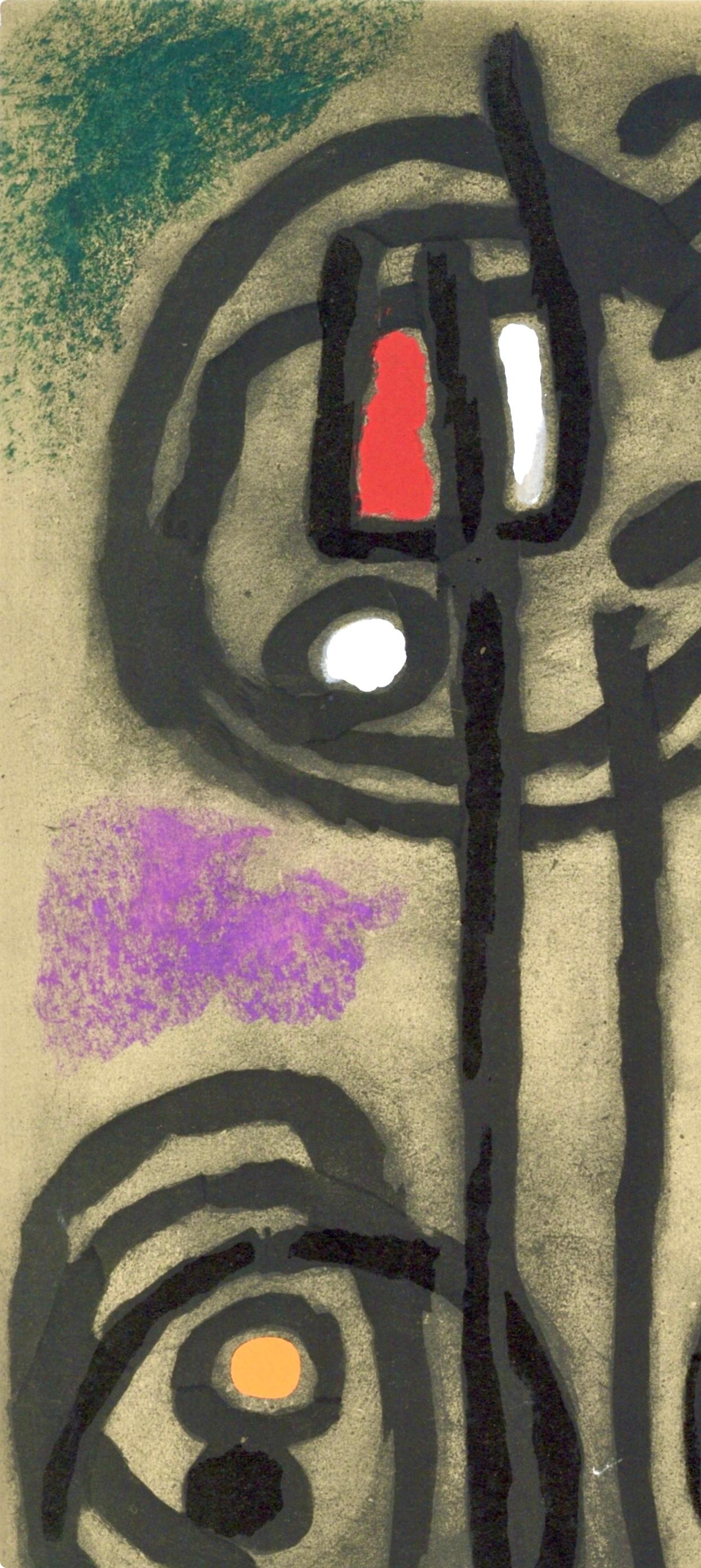 Miró, Personnage et oiseaux (Cramer 103; Mourlot 382-383), Cartones (después) - Landscape Print Marrón de Joan Miró