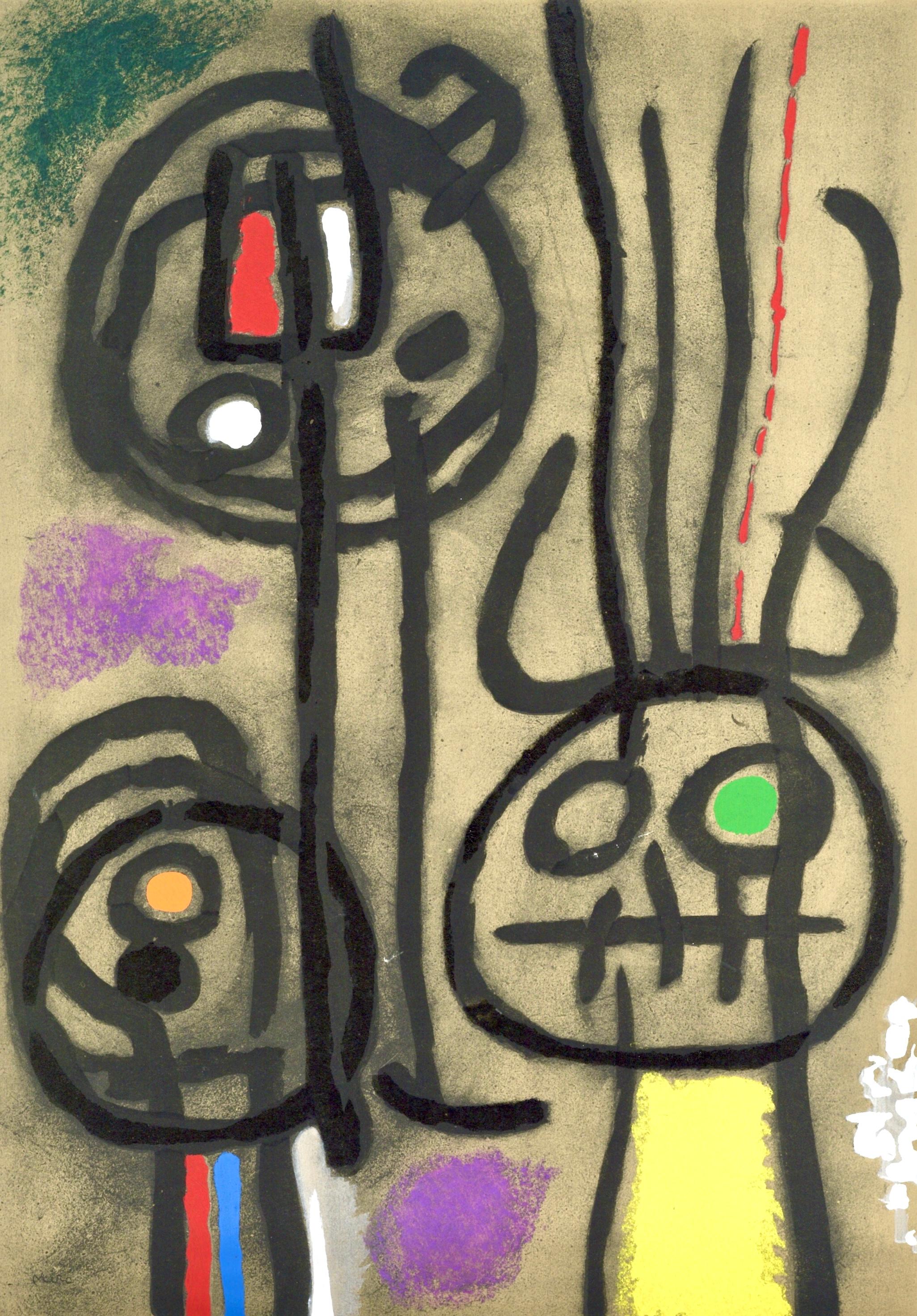 Landscape Print de Joan Miró - Miró, Personnage et oiseaux (Cramer 103; Mourlot 382-383), Cartones (después)