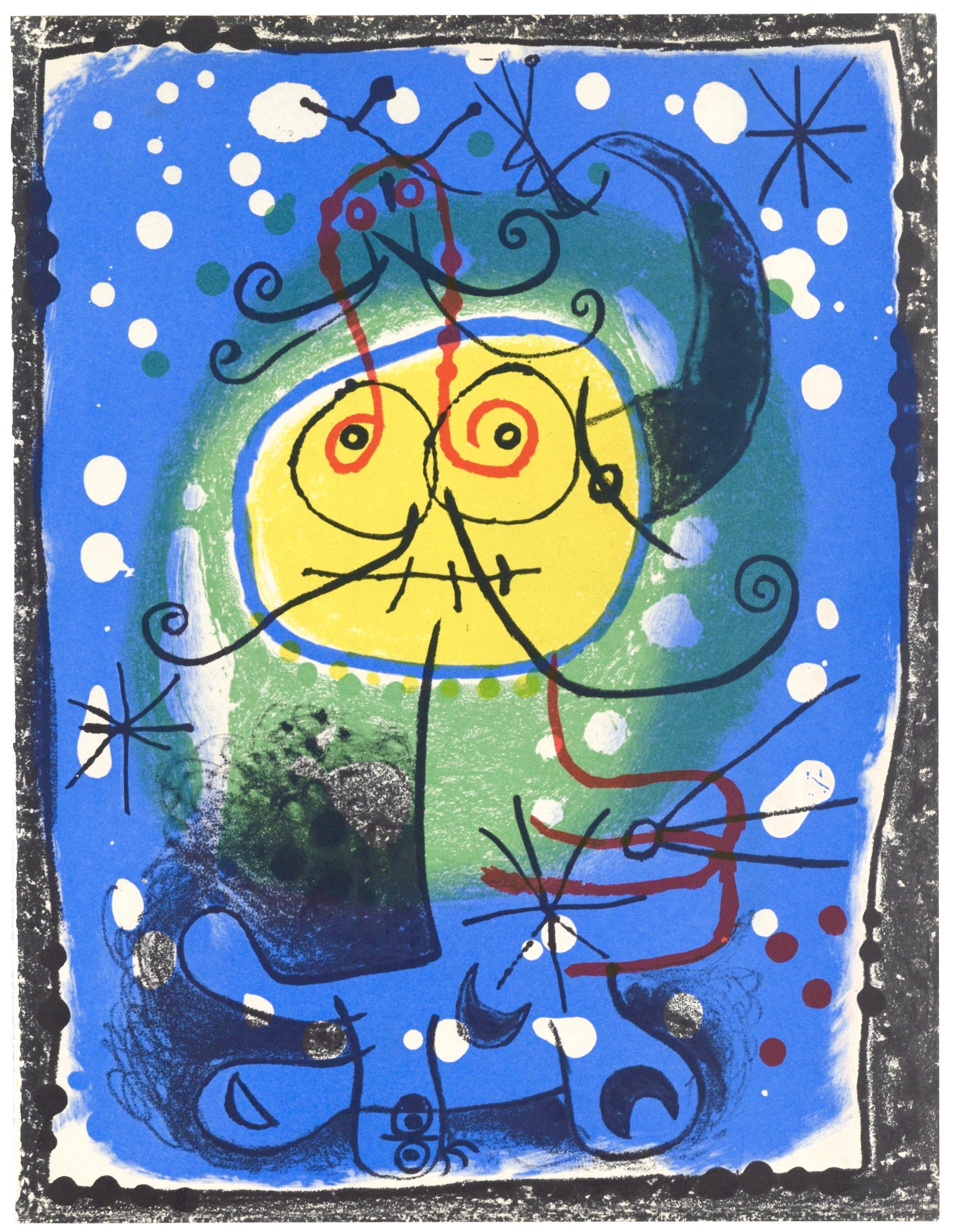Miró, Personnage sur fond bleu, XXe Siècle (after) For Sale 1