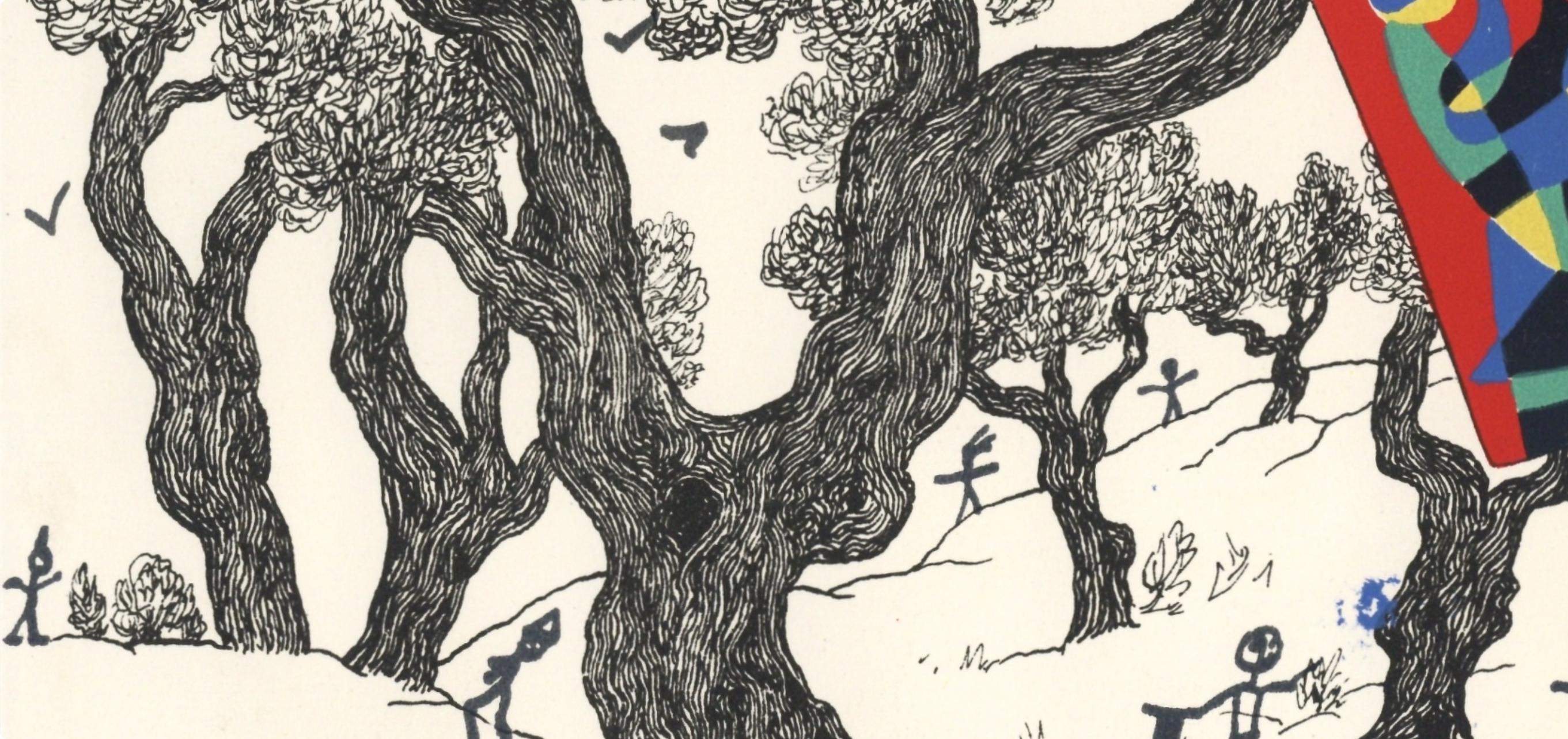 Miró, Prévert, Ribemont-Dessaignes, Composition (Mourlot 236; Cramer 39) (after) - Surrealist Print by Joan Miró