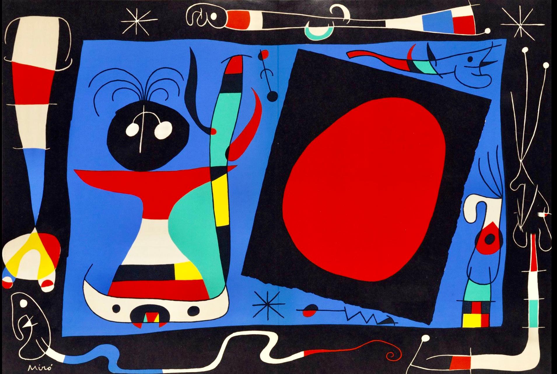 Joan Miró Abstract Print - Miro, Woman at the Mirror (Mourlot 242; Cramer 36) (after)