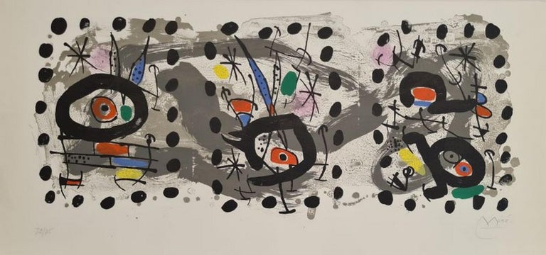 Lithographie Originale Joan Miró - 'Oiseau Solaire, Lunaire Et étincelles' - 1967 - Format 28x38 Cm