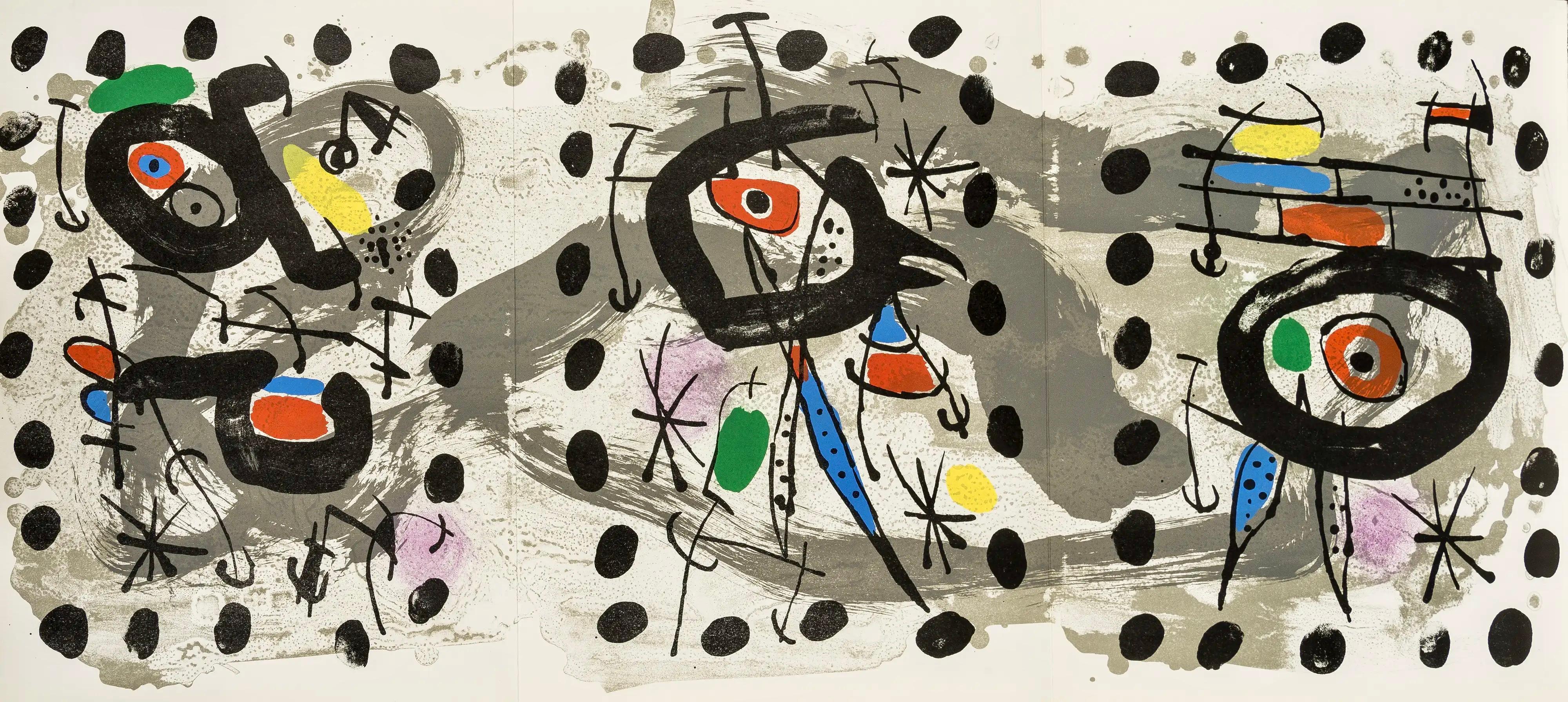 Joan Miró Landscape Print - Oiseau solaire, oiseau lunaire, étincelles (Mourlot 567), XXe siècle