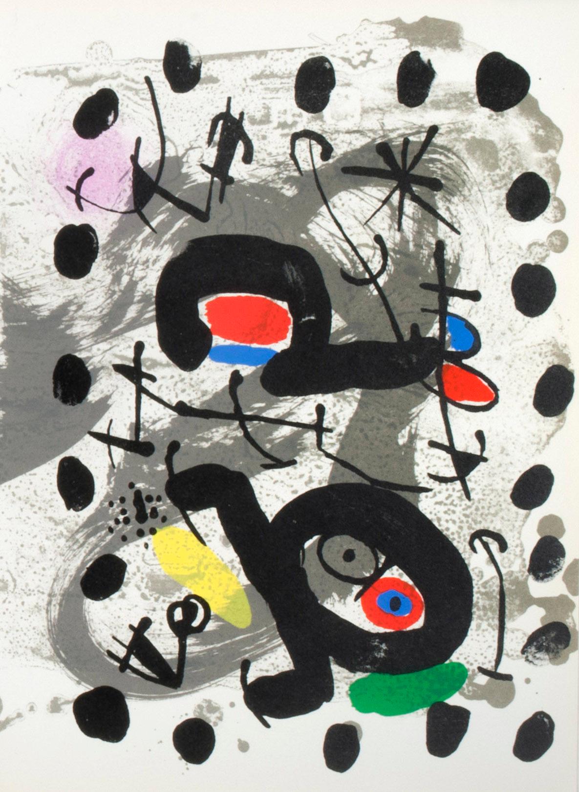 Oiseau solaire, oiseau lunaire, etincelles (Solar Bird, Lunar Bird, Sparks) - Gray Abstract Print by Joan Miró