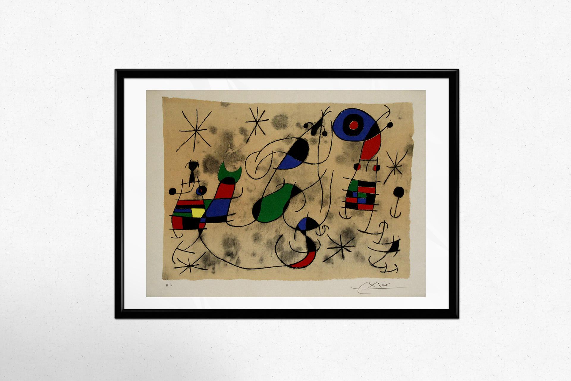 Litografia originale di Joan Miró - L'oiseau solaire, l'oiseau lunaire, étincelle 1