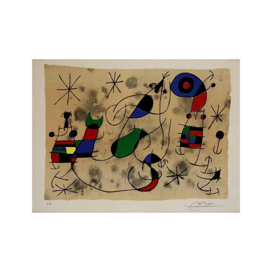 Litografia originale di Joan Miró - L'oiseau solaire, l'oiseau lunaire, étincelle 3