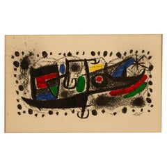 Litografia colorata originale spagnola astratta surrealista "Scena di stelle" firmata COA