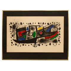 Litografia colorata originale spagnola astratta surrealista "Scena di stelle" firmata COA