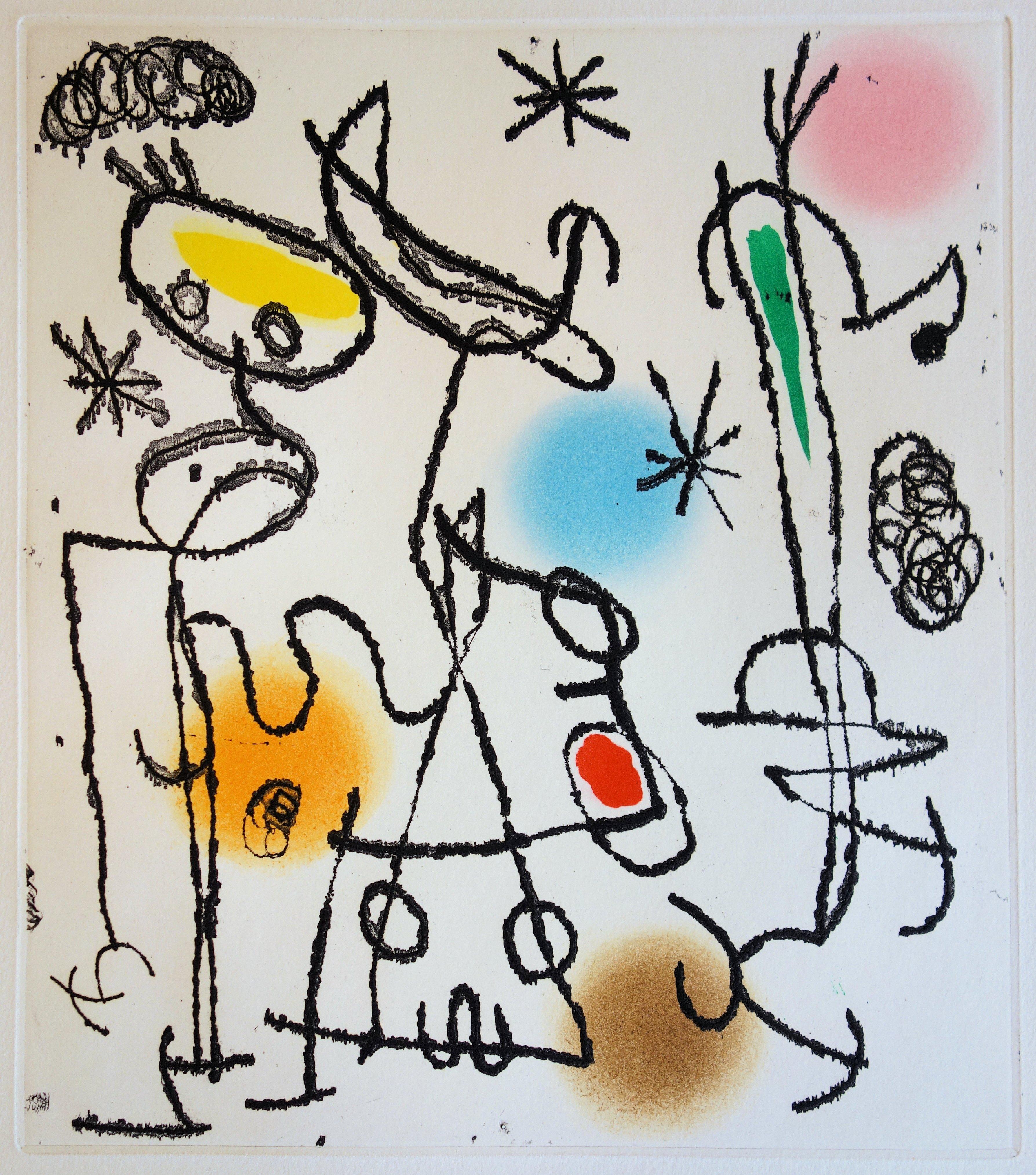 Paroles Peintes - Original color Etching and Aquatint - 1967 - Print by Joan Miró