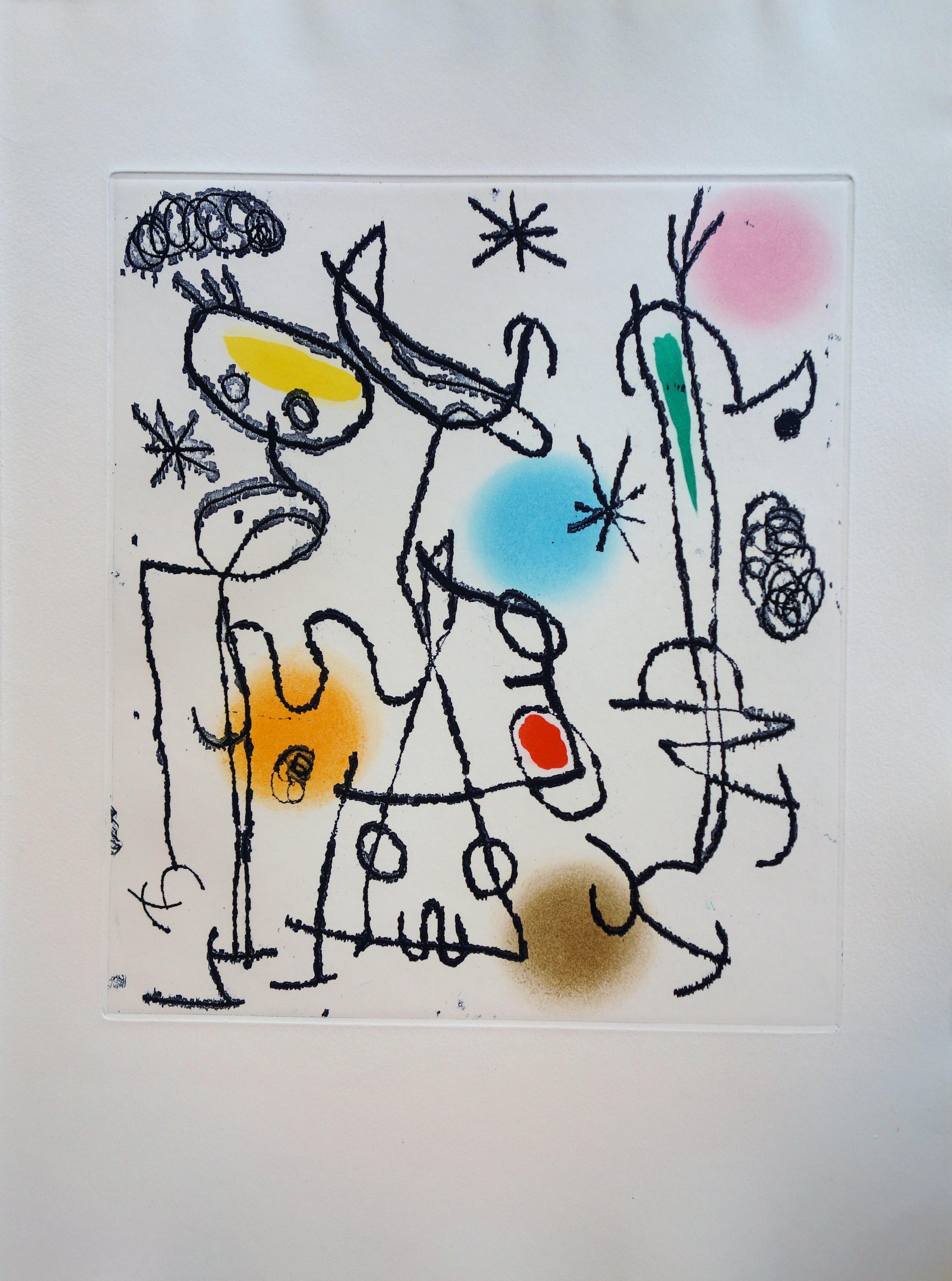 Joan Miró Abstract Print - Paroles Peintes - Original color Etching and Aquatint - 1967