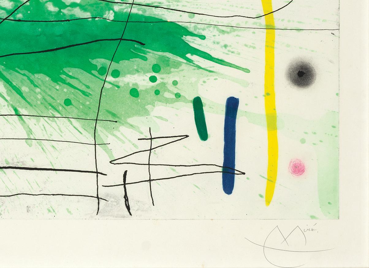 Signed in pencil, numbered from the edition of 75. 
Printed on Mandeure paper by Arte Adrien Maeght, Paris. 
Published by Maeght Editeur, Paris. 
(Dupin 432).

Joan Miró was a prominent Spanish painter, sculptor and printmaker, whose Surrealist semi