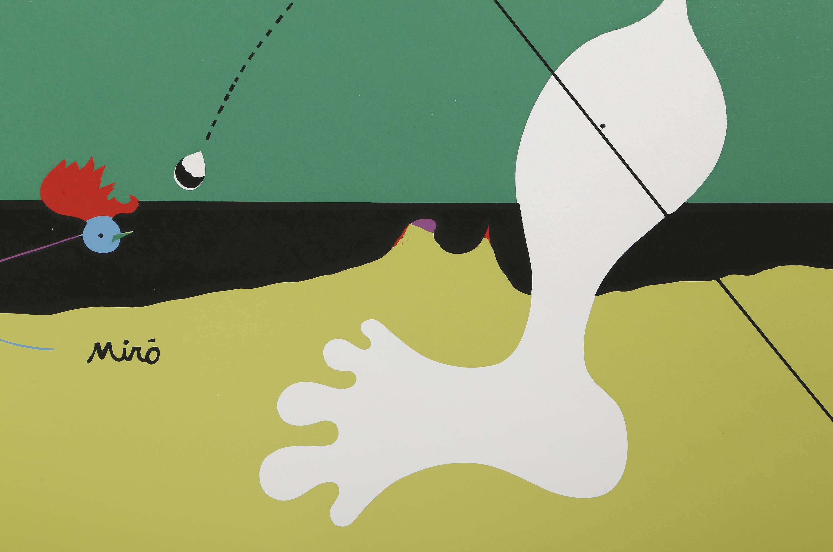 Person Throwing a Stone at a Bird, Surrealist Screenprint Poster after Joan Miro - Print by Joan Miró