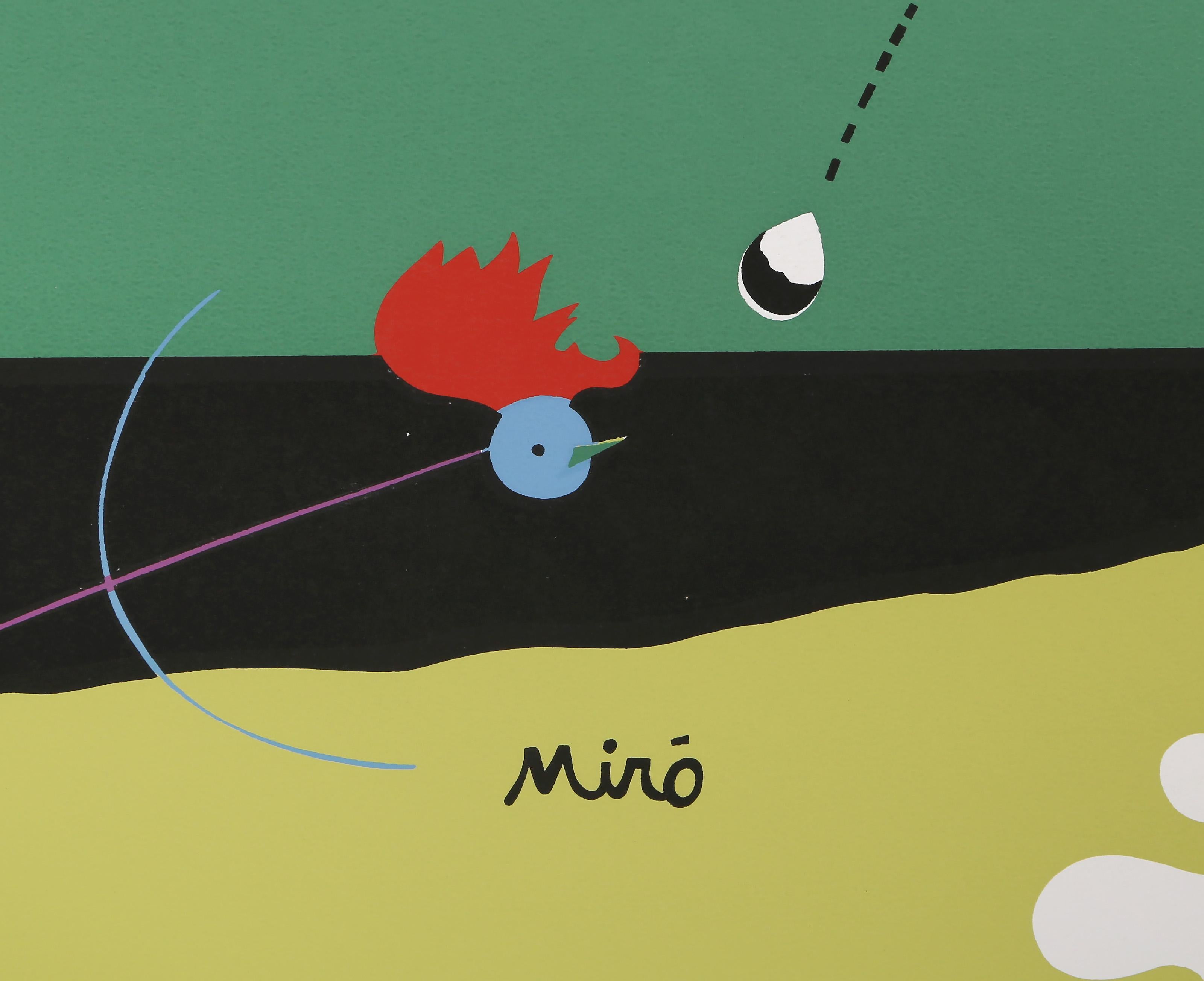 Joan Miro, After, Spanish (1893 - 1983) - Person Throwing a Stone at a Bird, Medium:  Screenprint Poster, Image Size:  21 x 30 inches, Size:  23 x 35 in. (58.42 x 88.9 cm)

