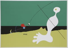 Person Throwing a Stone at a Bird, Surrealist Screenprint Poster after Joan Miro