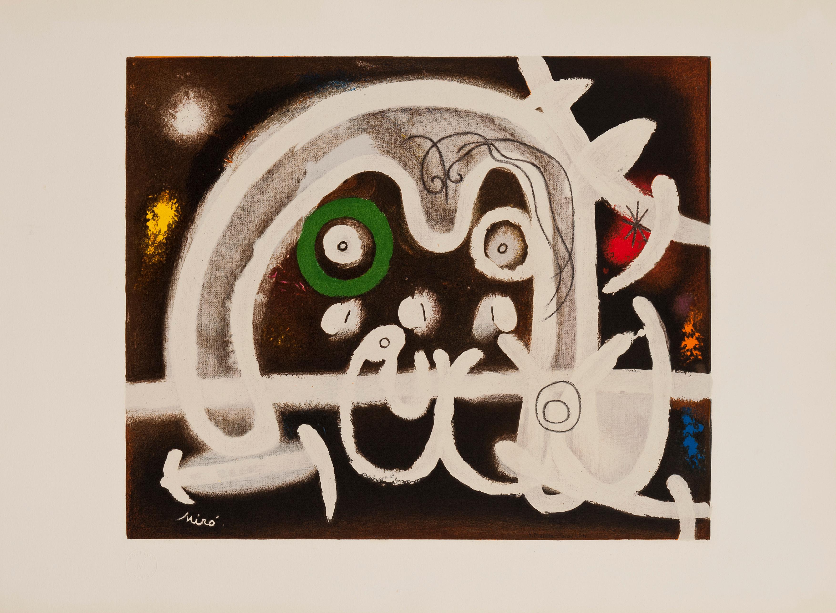 Abstract Print Joan Miró - Personnage et Oiseau de Joan Miro (impression abstraite), 1984