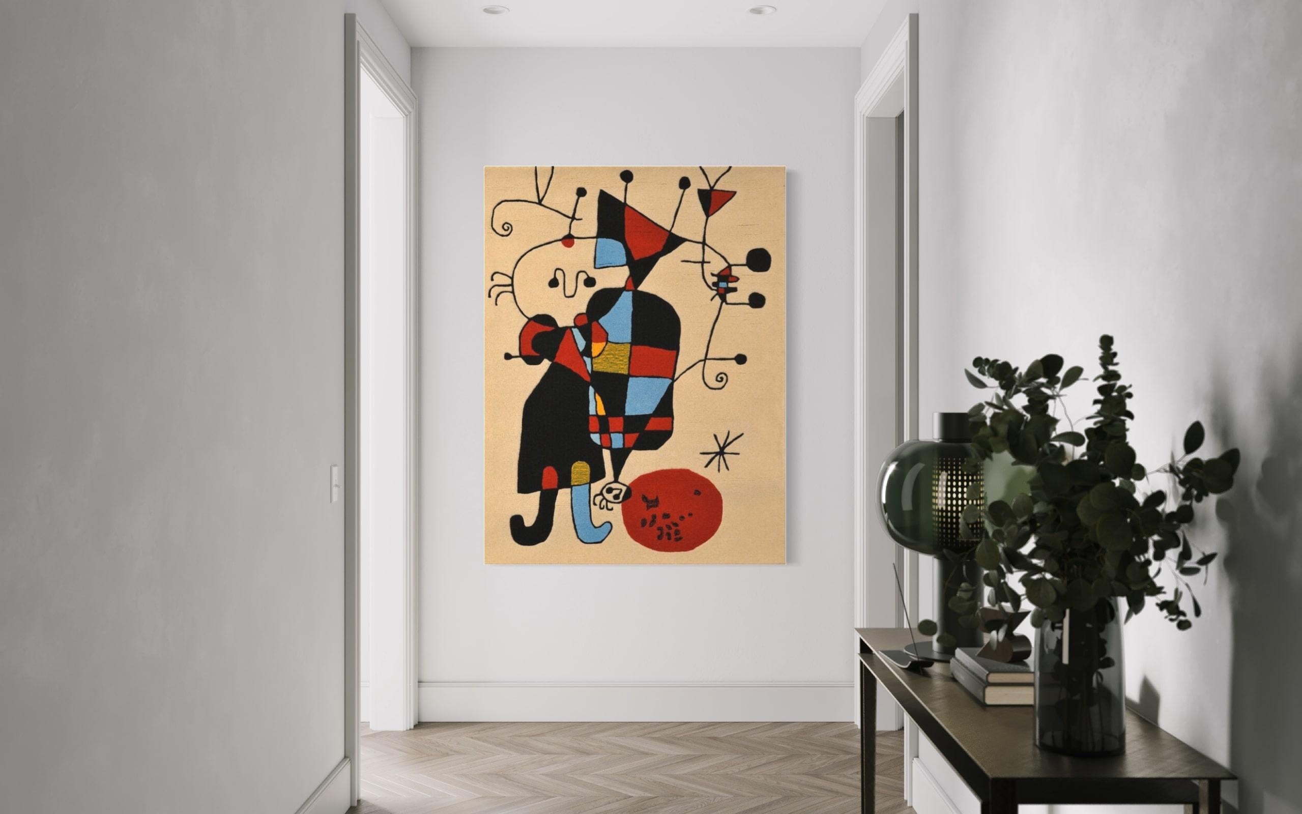 Personnages et Chien devant le Soleil, Joan Miró, 1949, Tapisserie, Surréalisme en vente 6