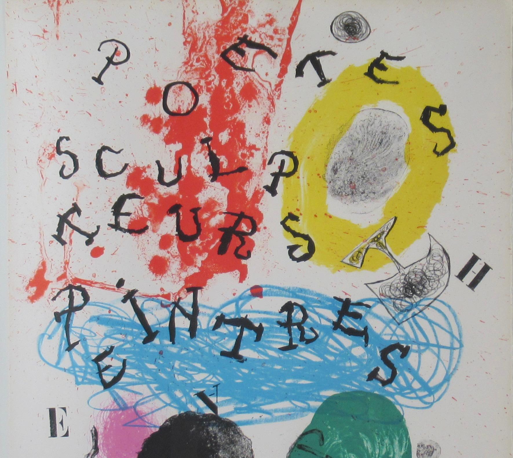 Poetes, Sculpteurs, Peintres - Abstract Print Grigio di Joan Miró