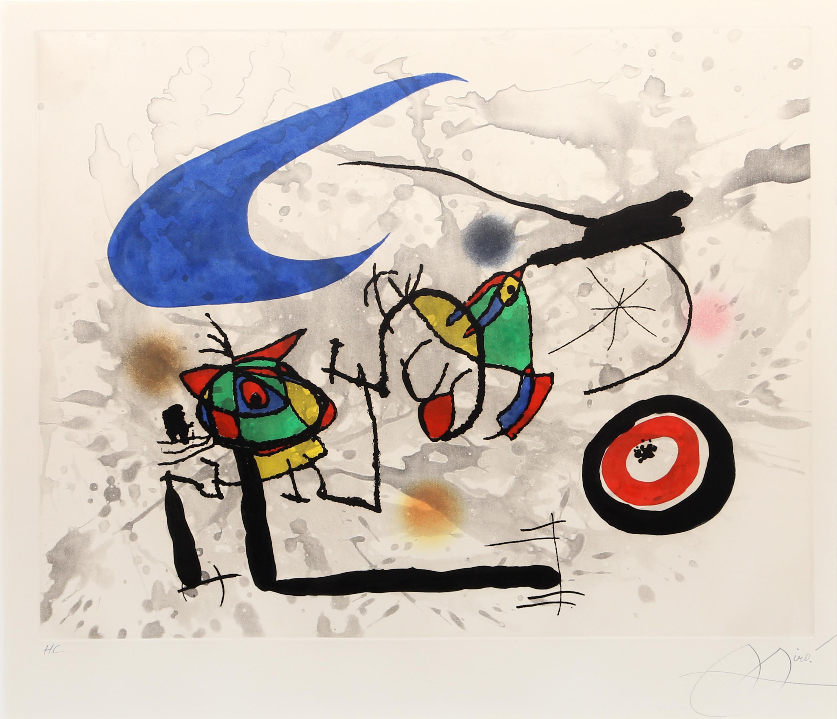 Pygmées Sous la Lune, acquaforte incorniciata di Joan Miro 1972 - Print di Joan Miró