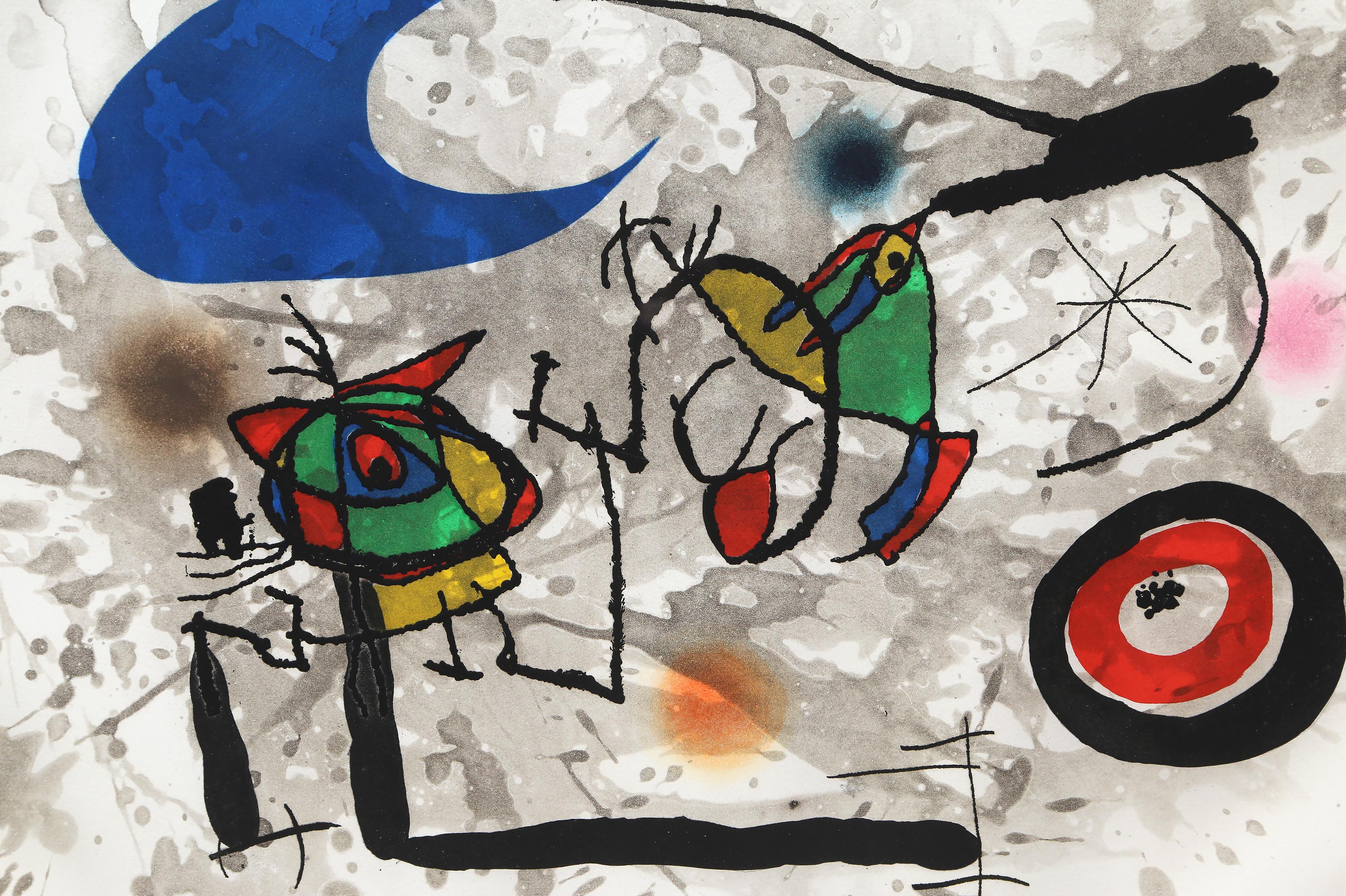 Pygmées Sous la Lune, Gerahmte Radierung von Joan Miro 1972 – Print von Joan Miró
