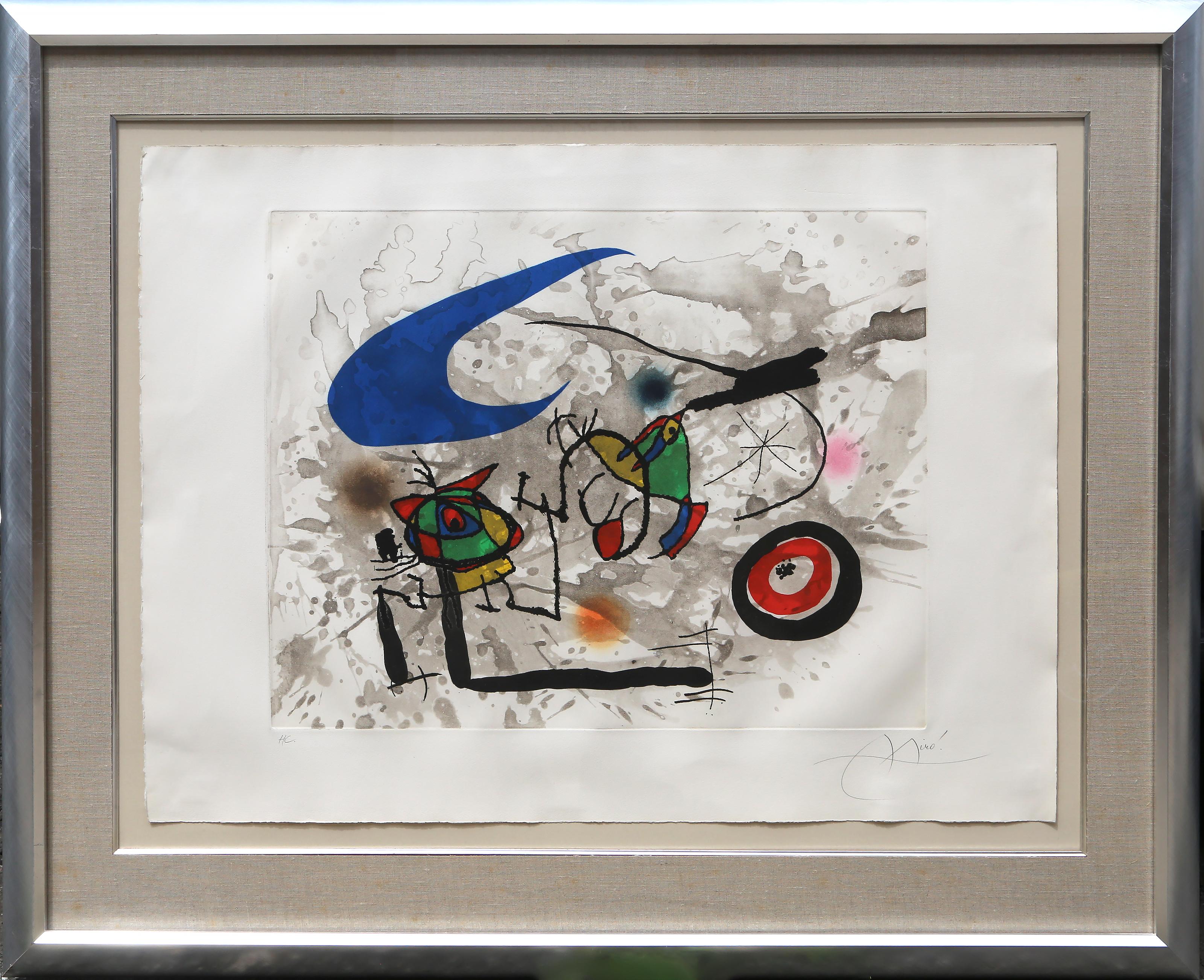 Joan Miró Abstract Print – Pygmées Sous la Lune, Gerahmte Radierung von Joan Miro 1972