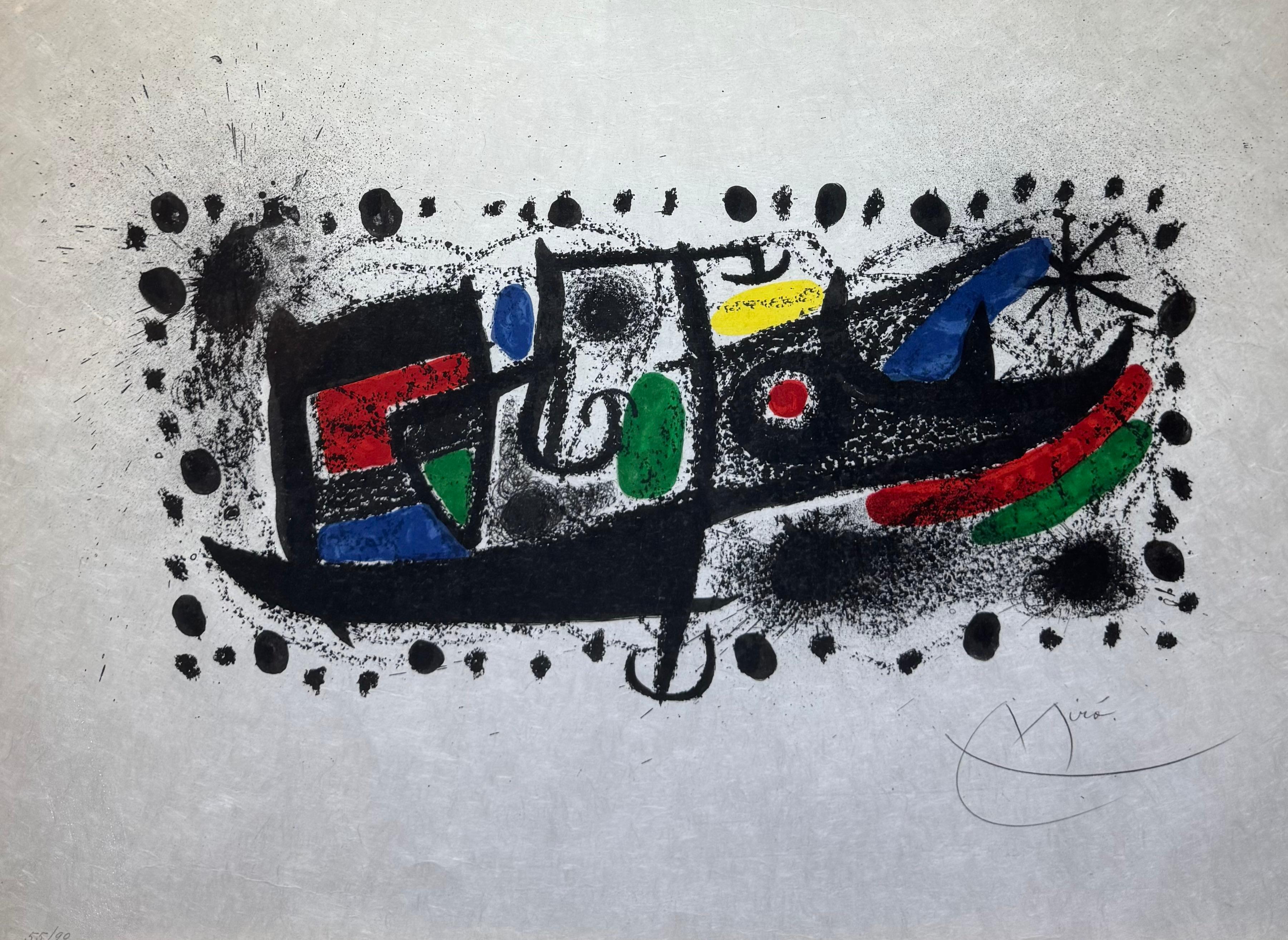 RARE 1969 “KATALONION” Rice Paper Pencil Signed Lithograph - Print de Joan Miró