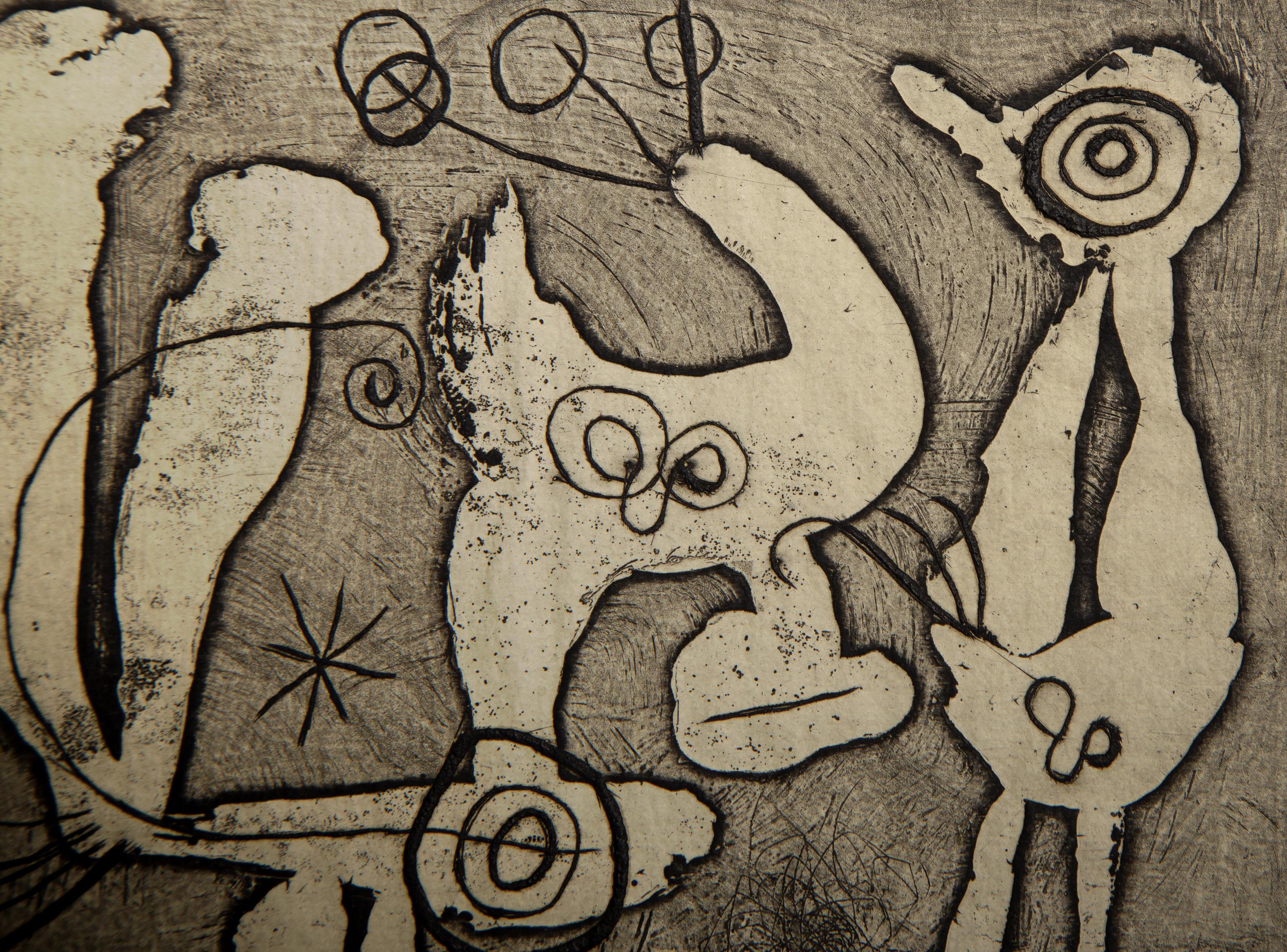  Joan Miro, Spanish (1893 - 1983) - Saccades (D 335), Year: 1962, Medium: Etching on Richard de Bas, Edition: 125, Image Size: 3.75 x 5 inches, Size: 6.25 x 10 in. (15.88 x 25.4 cm), Printer: Lacouriere et Frelaut, Paris, Publisher: Maeght Editeur,