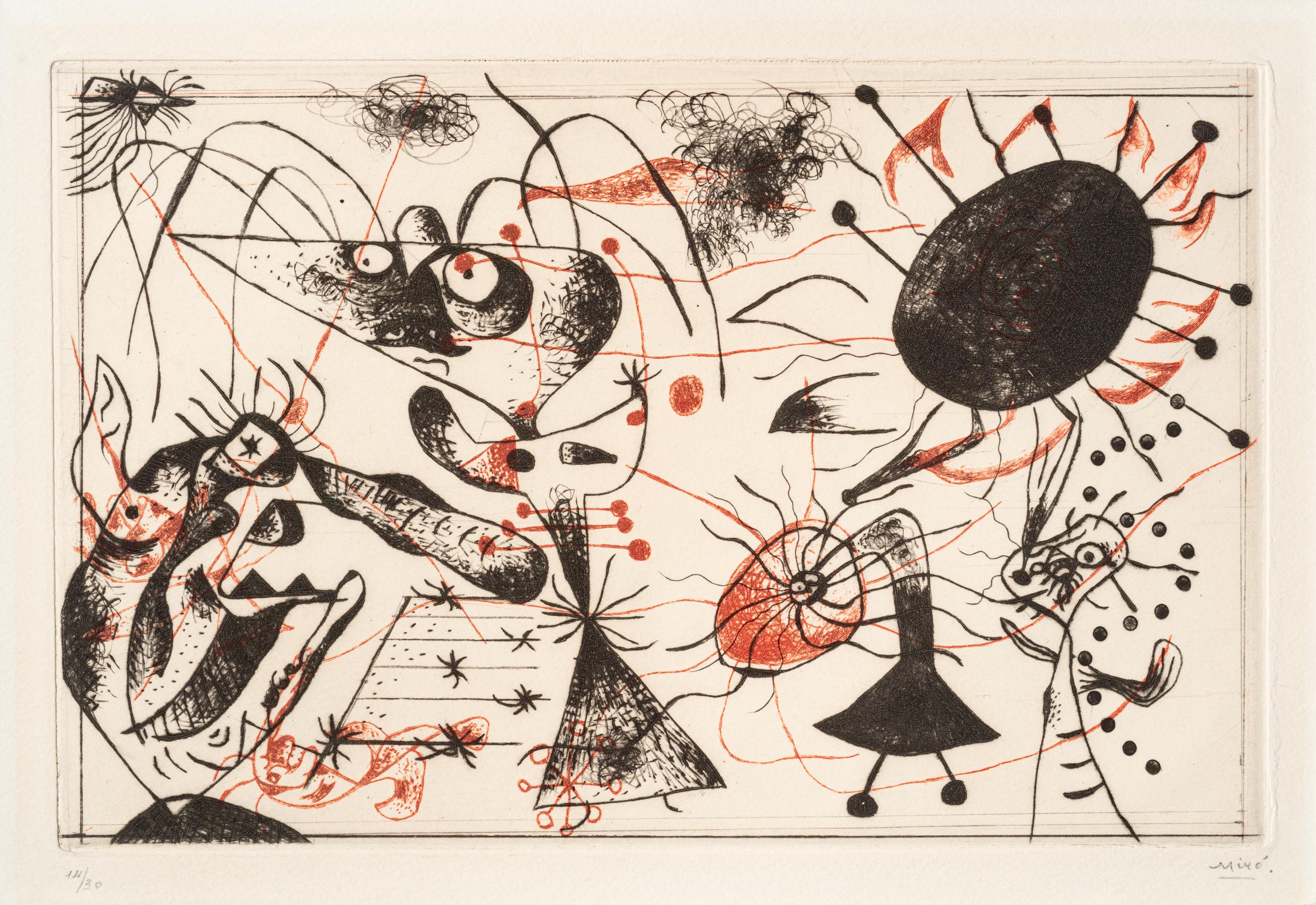 Joan Miró Abstract Print – Série Noire et Rouge