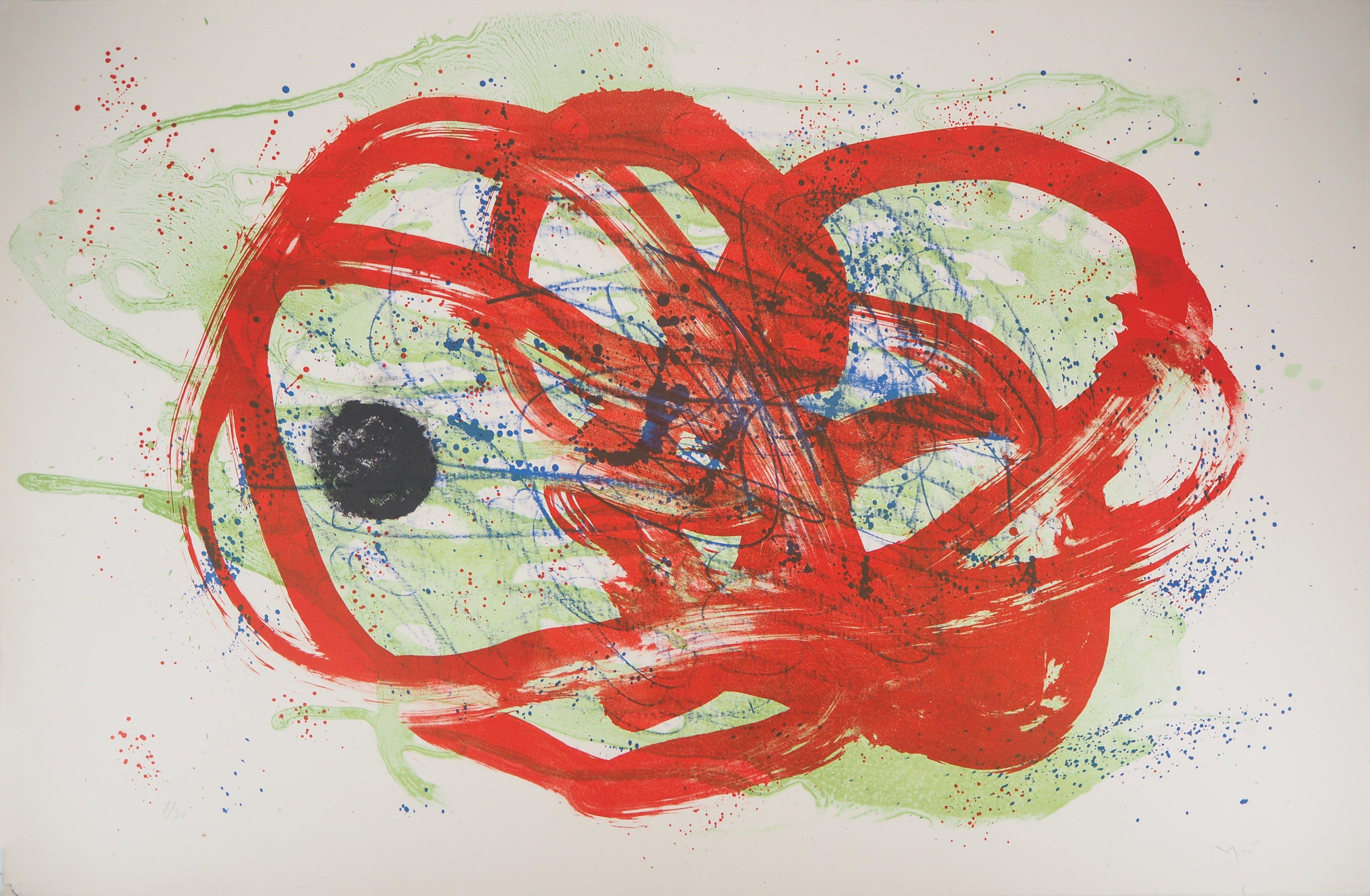 Joan Miró Abstract Print - Green on Red, from Series I - Original Lithograph, Handsigned (Mourlot #283)