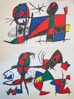 Set Of 2 Litografia Originale non Firmata VI & X - Joan Miro - 1972