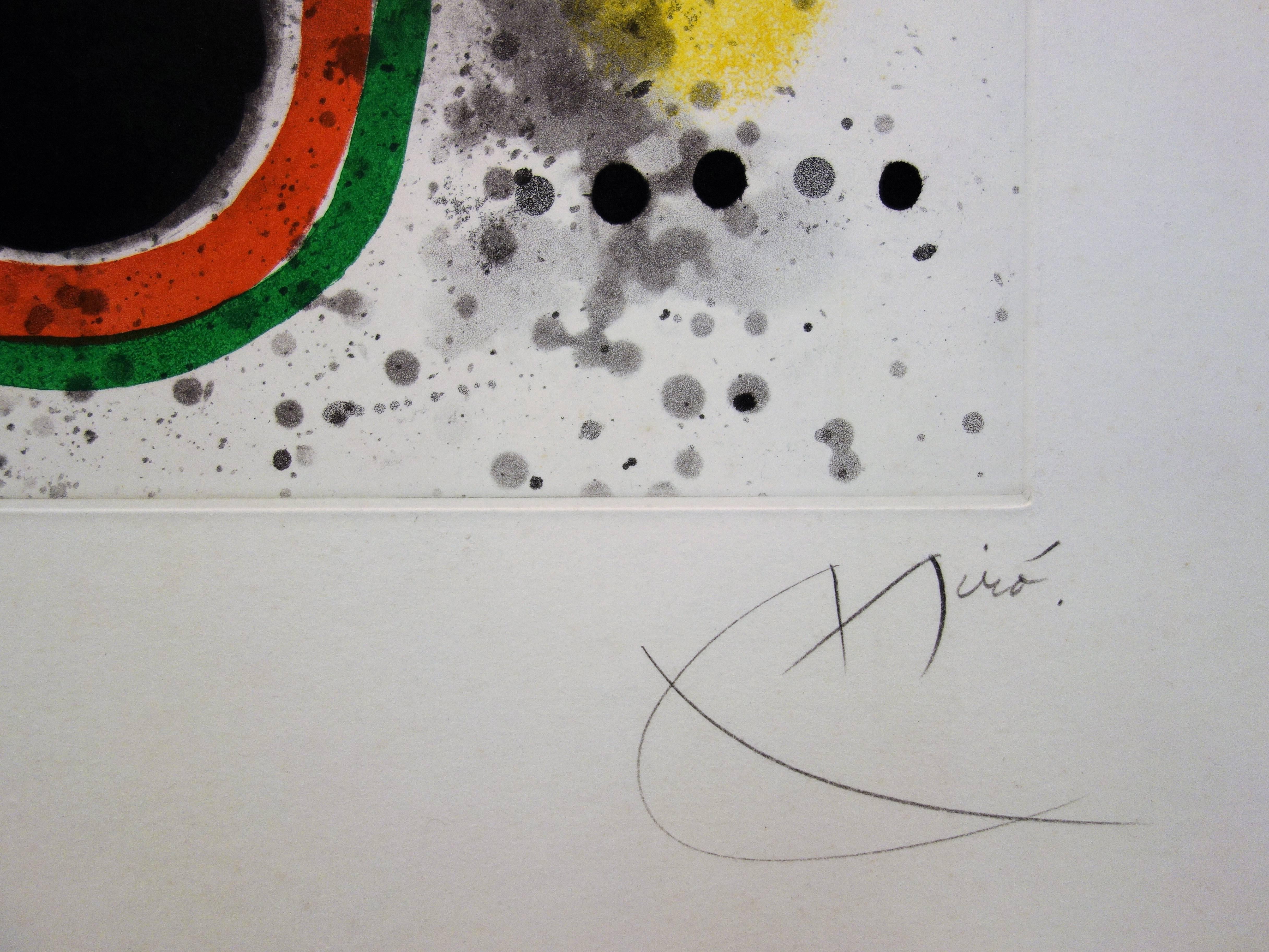 Sous la Grele (Under the Storm) - Original handsigned etching and aquatint, 1969 - Print by Joan Miró