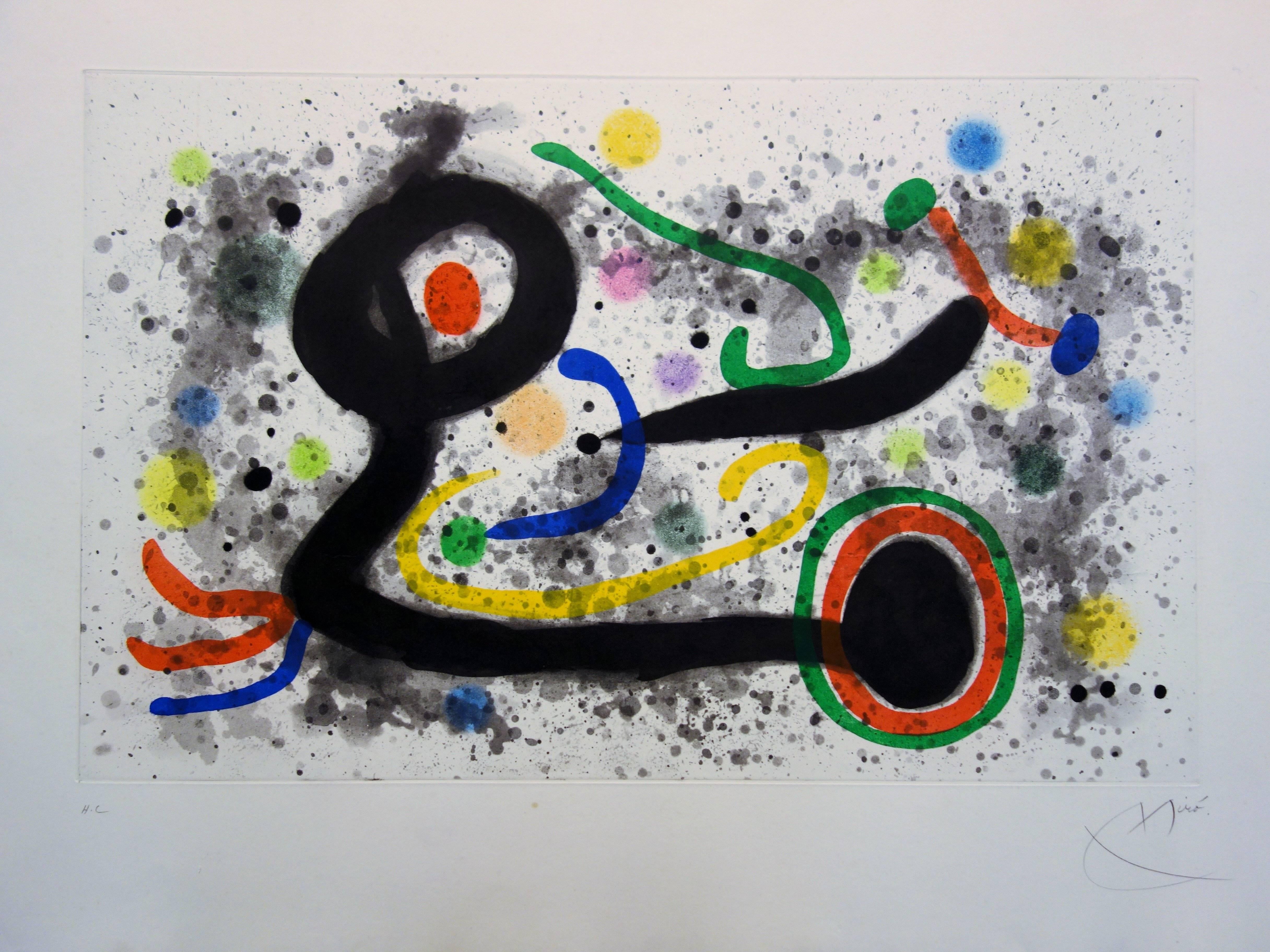 Sous la Grele (Under the Storm) - Original handsigned etching and aquatint, 1969 - Abstract Print by Joan Miró