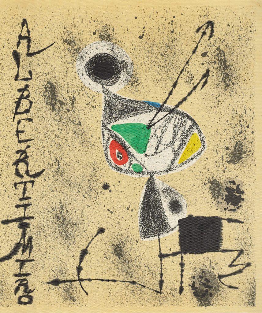 Artista spagnolo, litografia originale su tela del 1975, copertina di un libro per Rafael Alberti - Print Astratto di Joan Miró