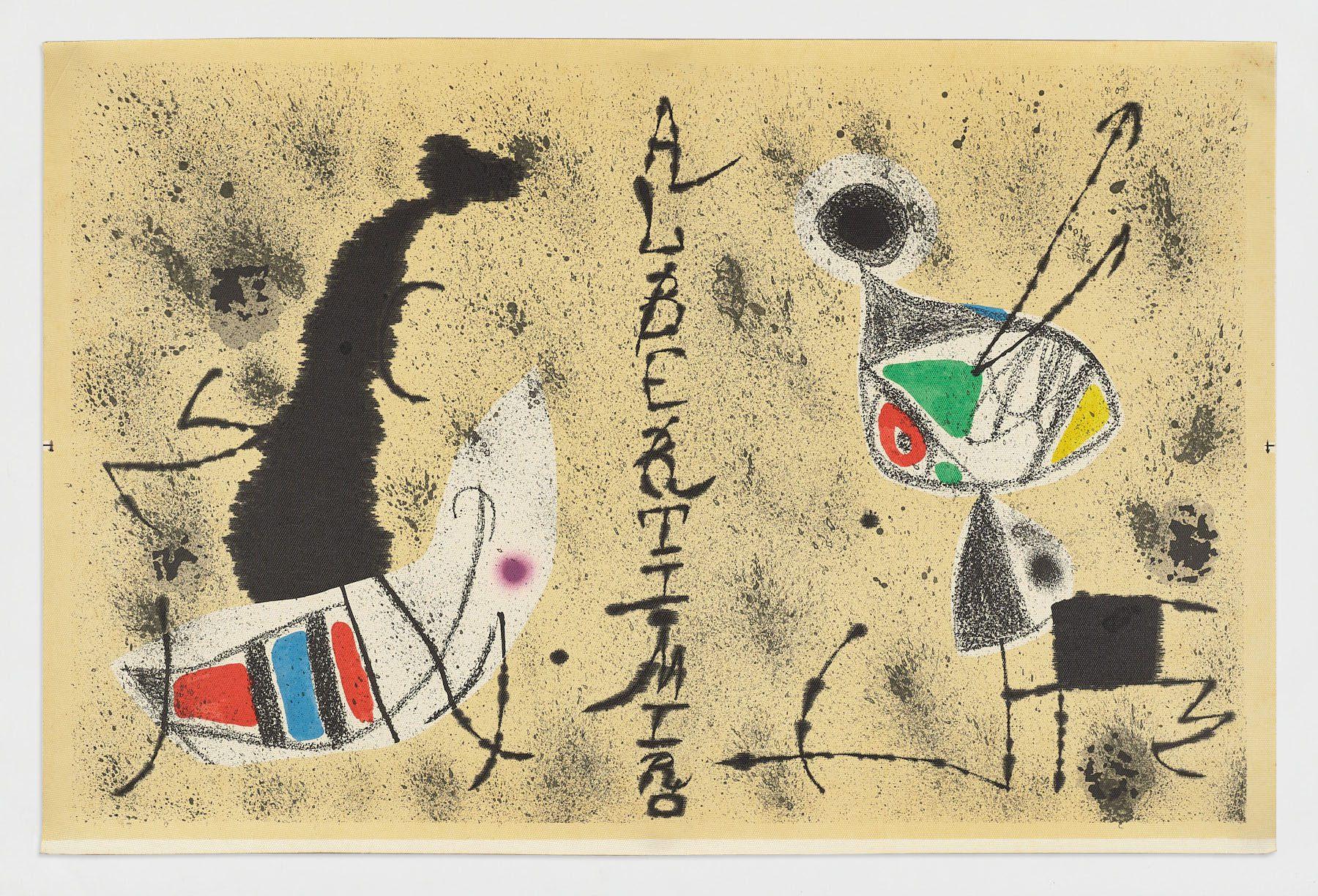 Abstract Print di Joan Miró - Artista spagnolo, litografia originale su tela del 1975, copertina di un libro per Rafael Alberti
